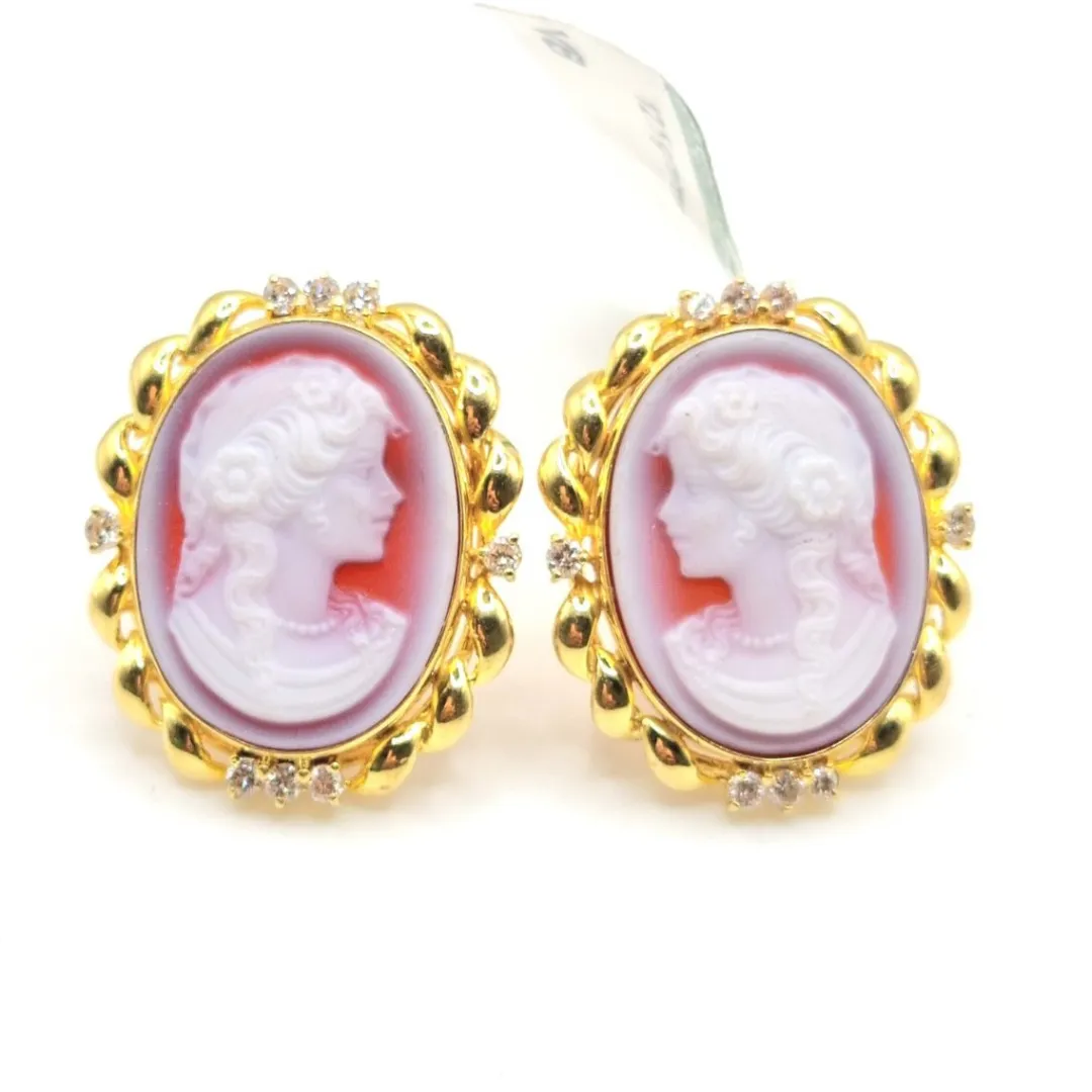 .15 CT Cameo Diamond Earrings 18K Yellow Gold