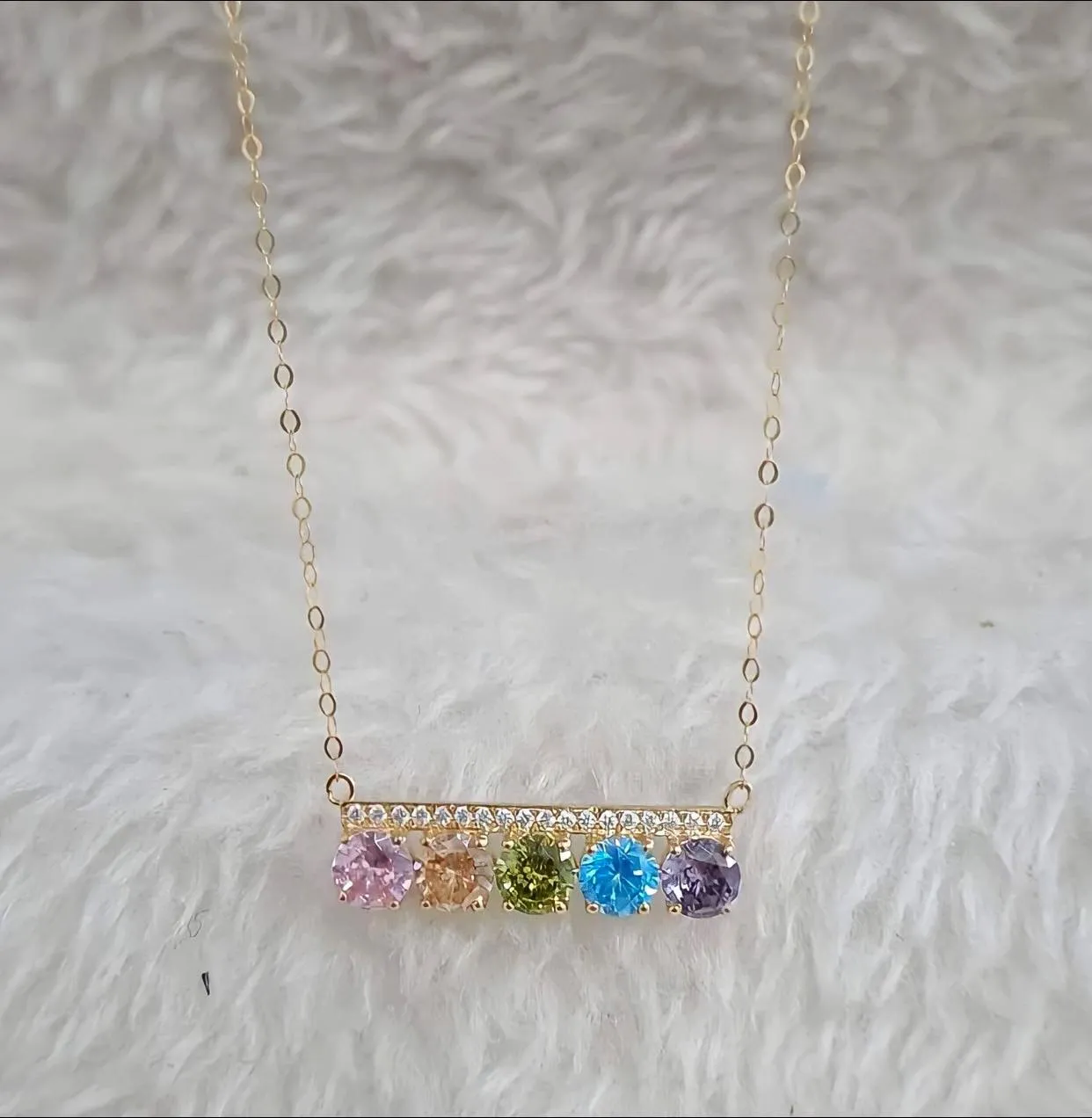 5-Gem Bar Necklace 18K Gold