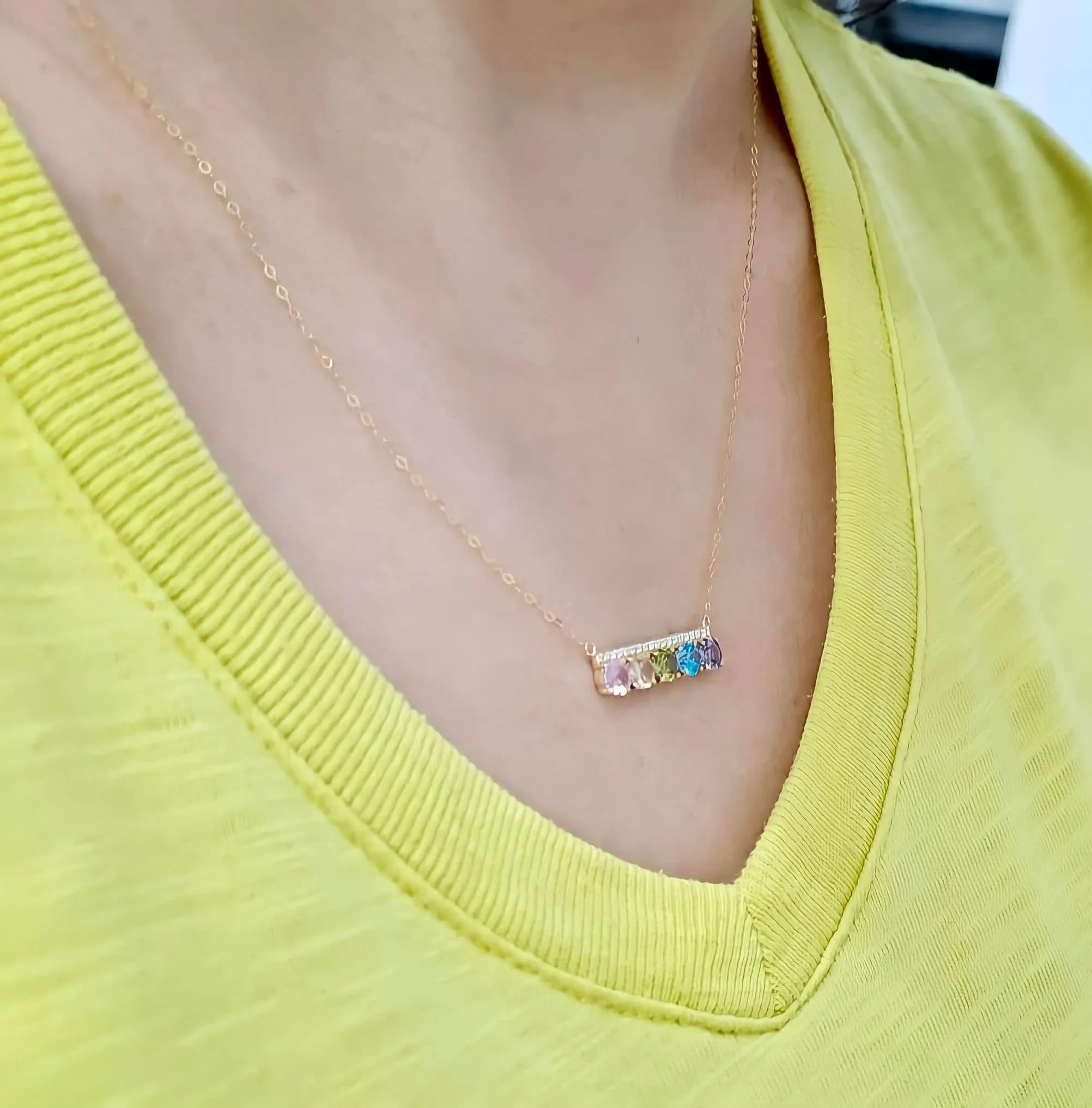 5-Gem Bar Necklace 18K Gold