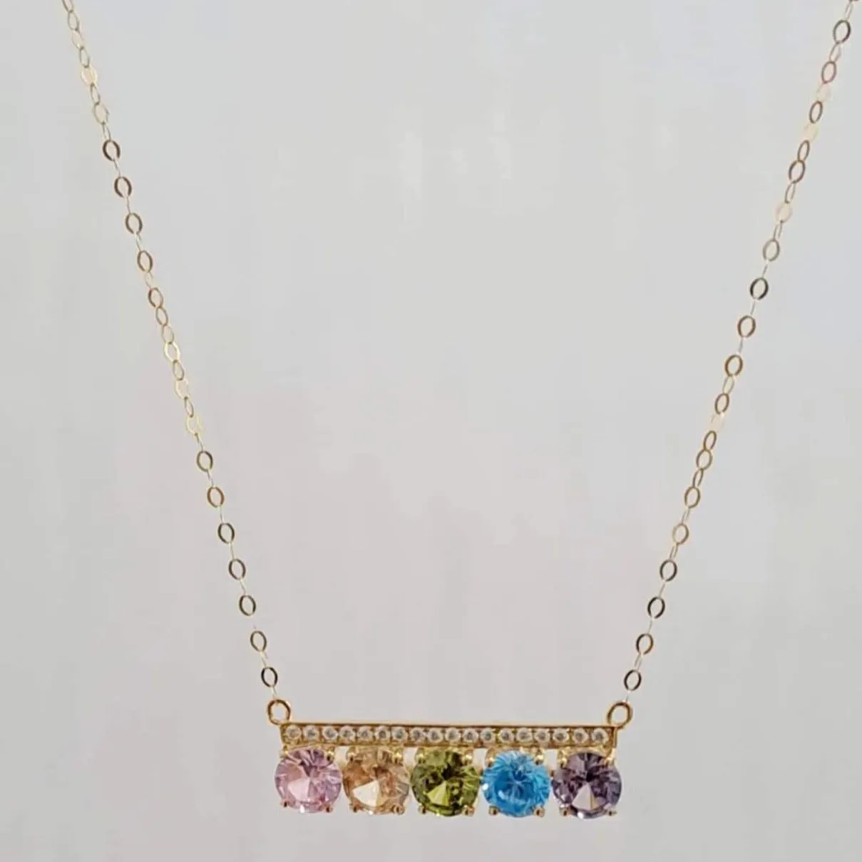 5-Gem Bar Necklace 18K Gold