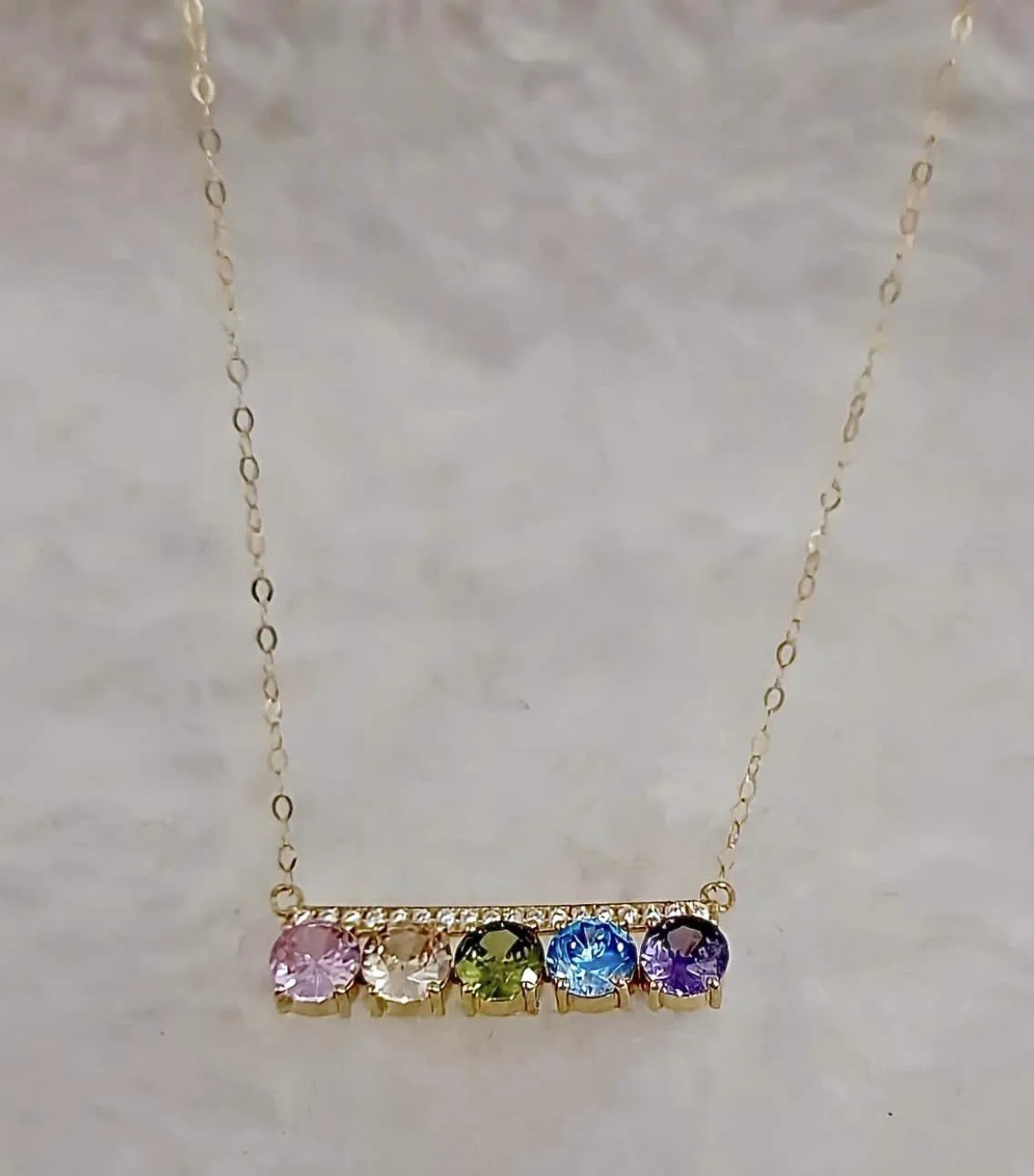 5-Gem Bar Necklace 18K Gold