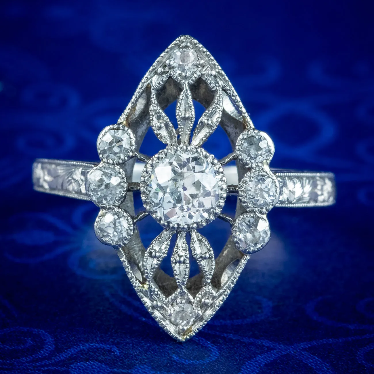 Antique Art Deco Diamond Navette Ring 0.65ct Total