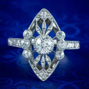 Antique Art Deco Diamond Navette Ring 0.65ct Total