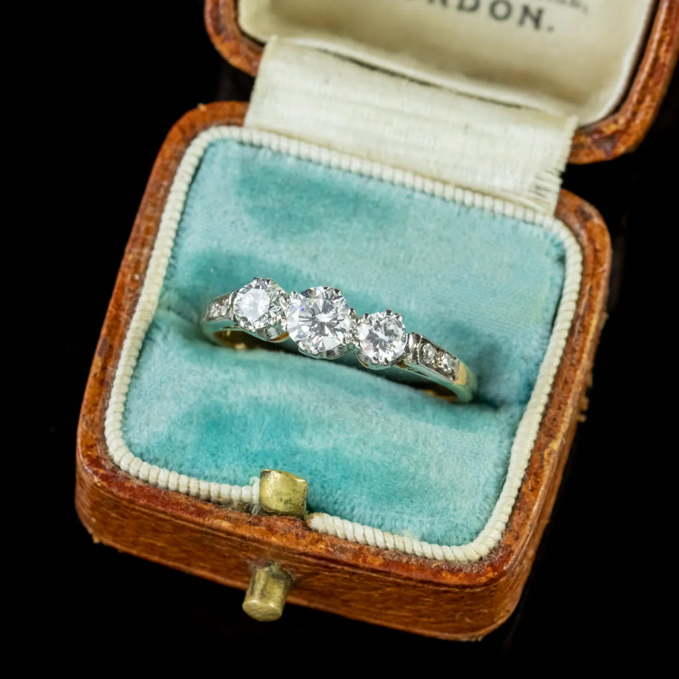 Antique Edwardian Trilogy Diamond Ring Platinum 18Ct Gold Circa 1910
