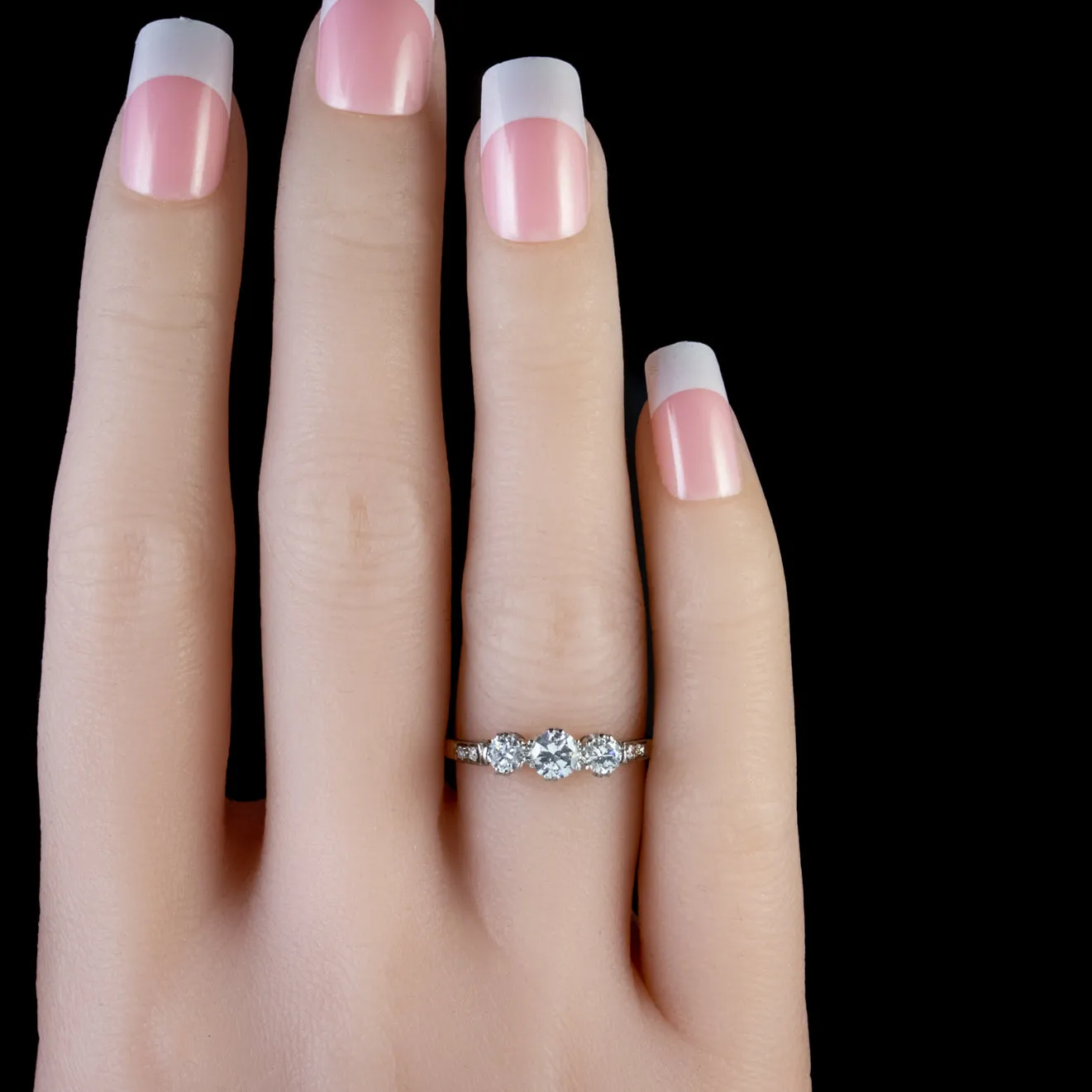 Antique Edwardian Trilogy Diamond Ring Platinum 18Ct Gold Circa 1910