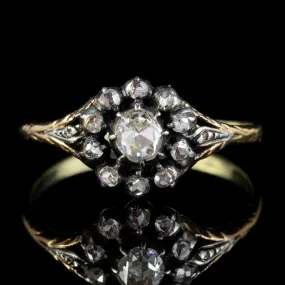 Antique Georgian 0.70Ct Rose Cut Diamond Cluster Ring 18Ct Gold Silver Circa 1800