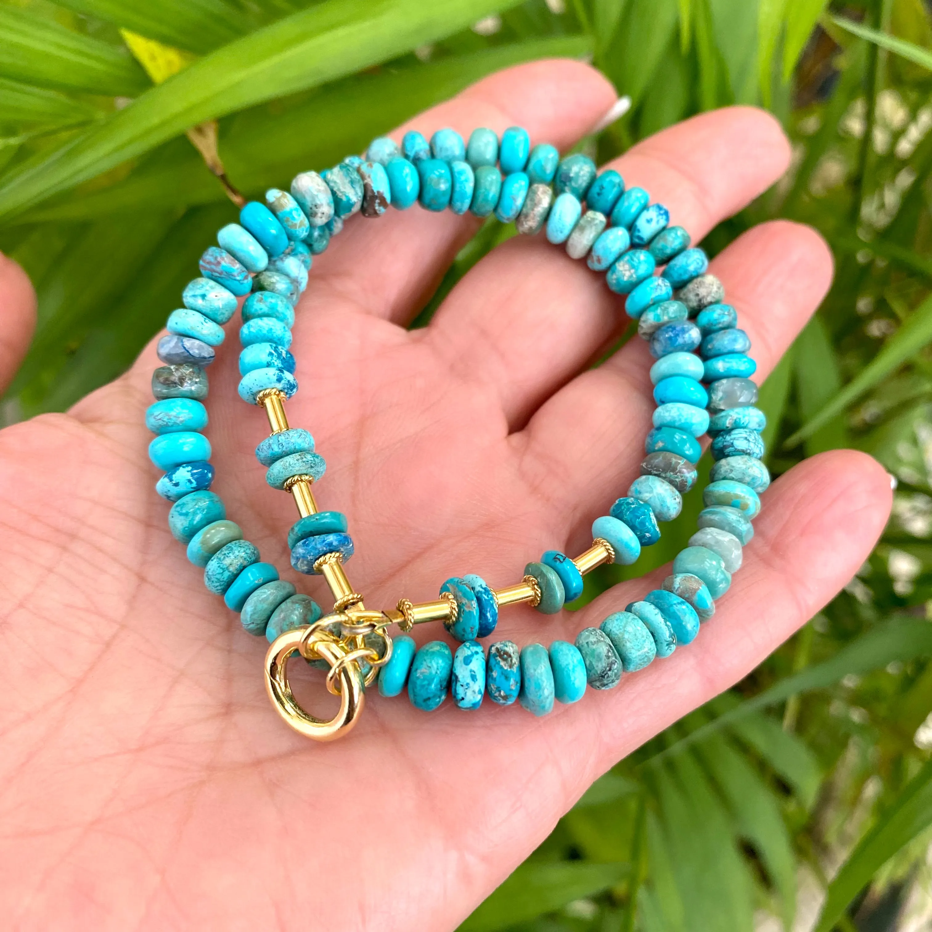 Arizona Turquoise Candy Necklace, 16or 17in, Gold Vermeil, December Birthstone