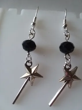 AVBeads Jewelry Charm Earrings Dangle Silver Hook Beaded Black Fairy Wand