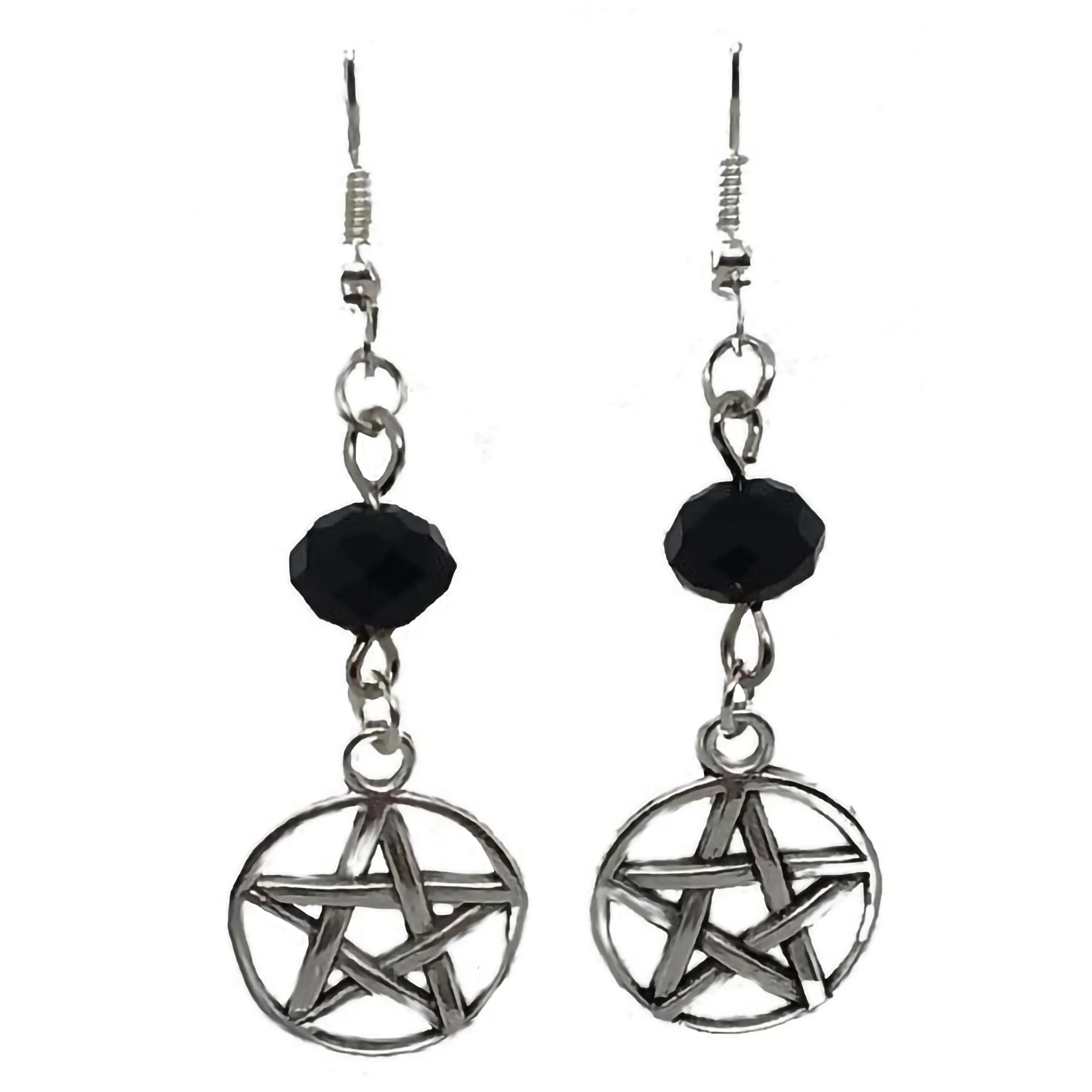 Celtic Gothic Halloween Pagan Wicca Wiccan Pentacle Charm Beaded with Silver Plated Metal Ear Hook Dangle Earrings