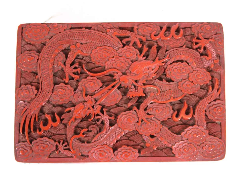 Chinese Red Cinnabar Box with Dragon Motif