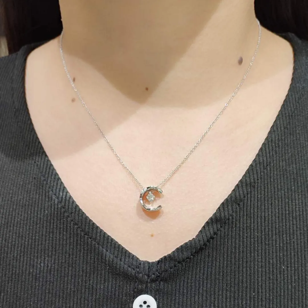 Crescent Moon Diamond Necklace 14K White/Yellow/Rose Gold