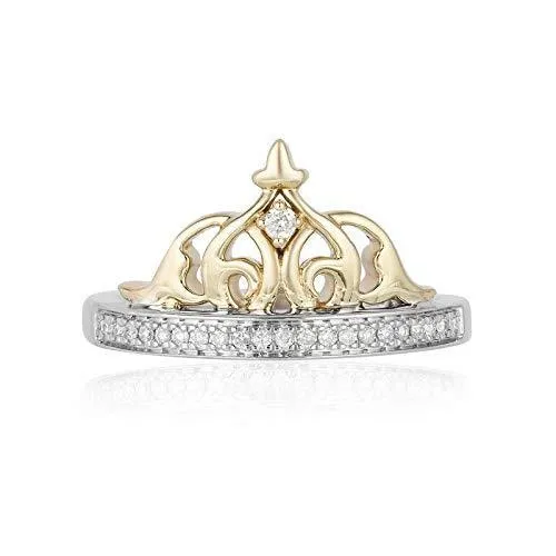 Enchanted Disney Fine Jewelry Sterling Silver and 10K Yellow Gold 1/10CTTW Jasmine Tiara Ring