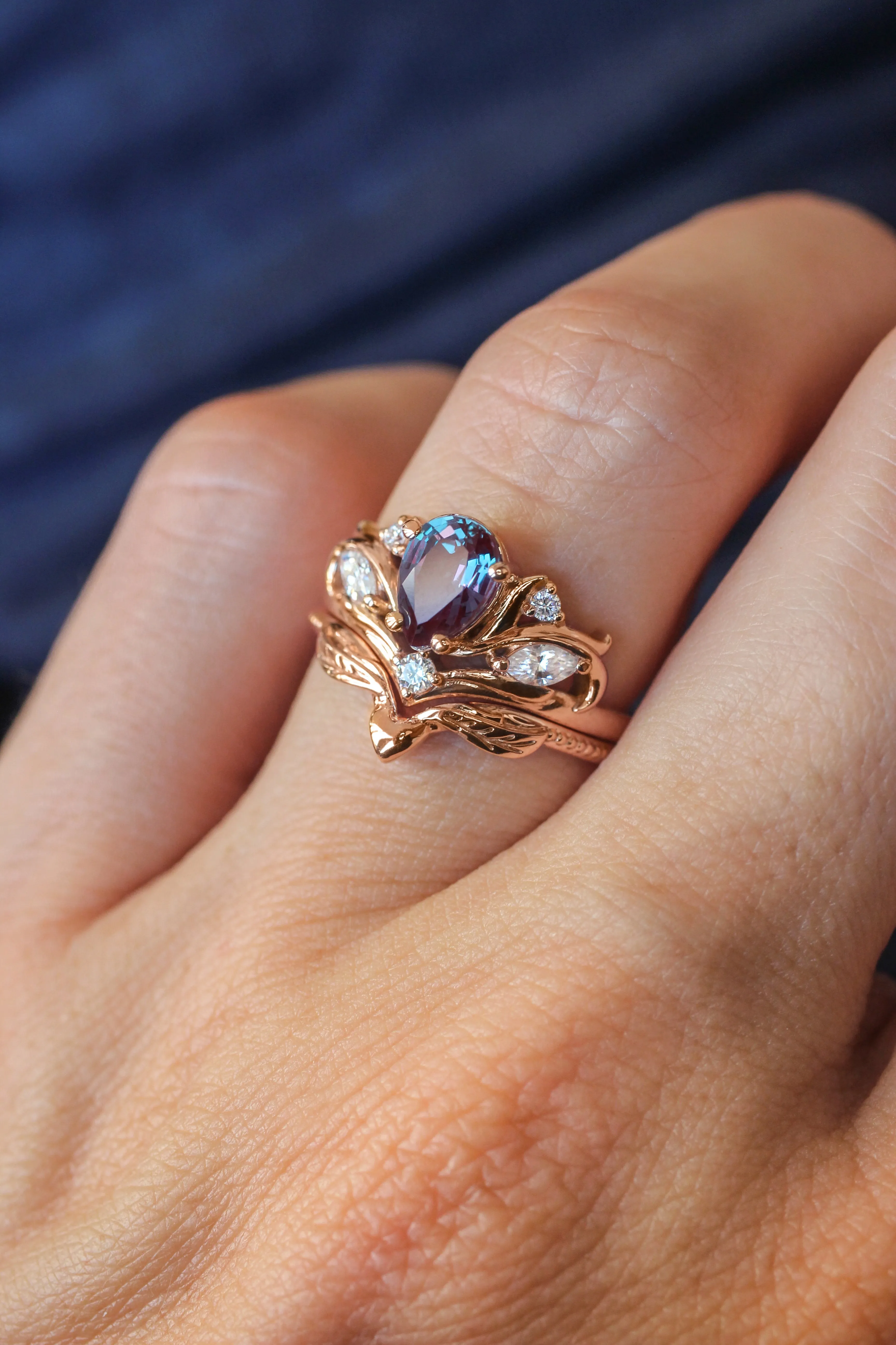 Engagement ring with pear cut alexandrite, without matching band / Swanlake