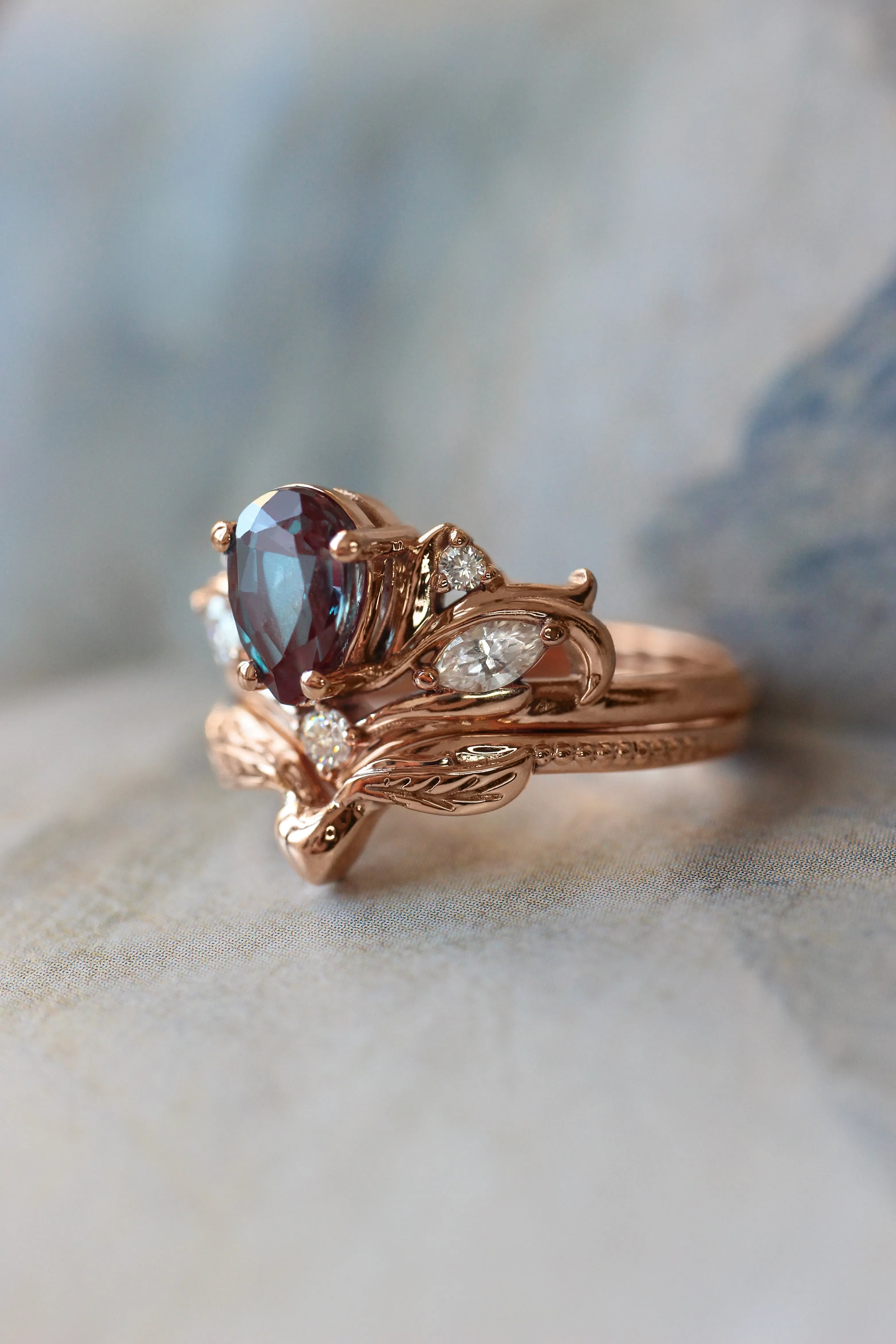 Engagement ring with pear cut alexandrite, without matching band / Swanlake