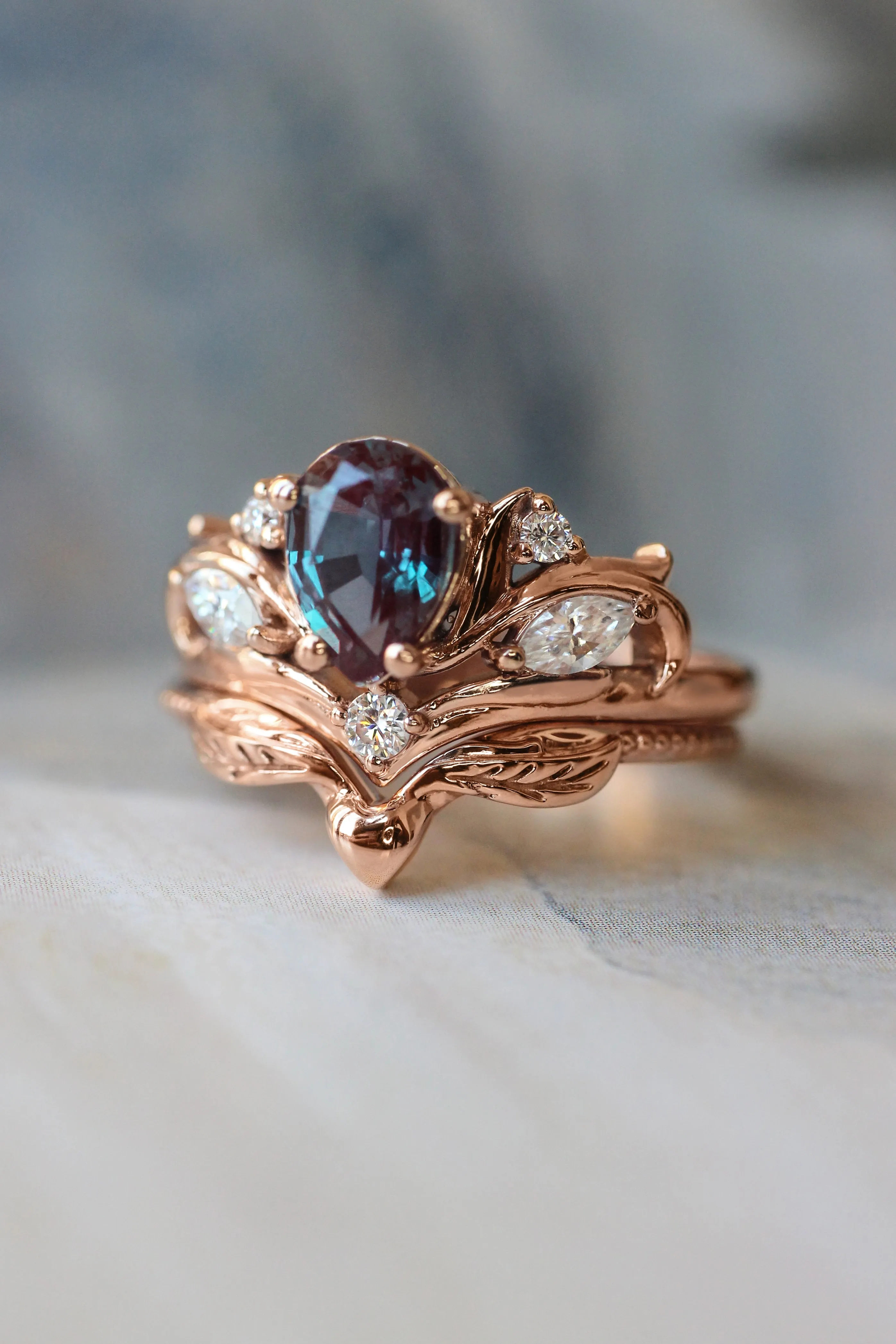 Engagement ring with pear cut alexandrite, without matching band / Swanlake