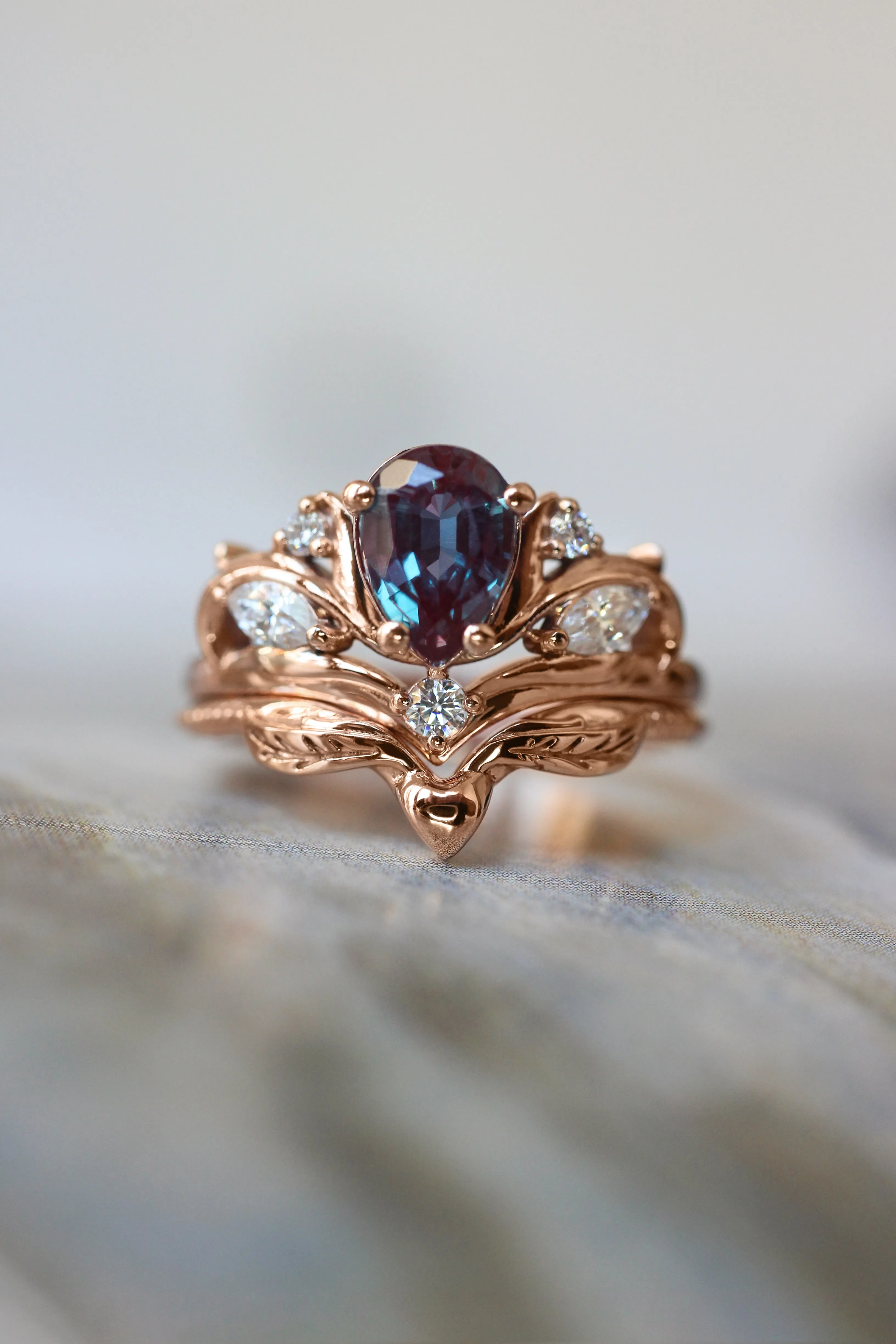 Engagement ring with pear cut alexandrite, without matching band / Swanlake