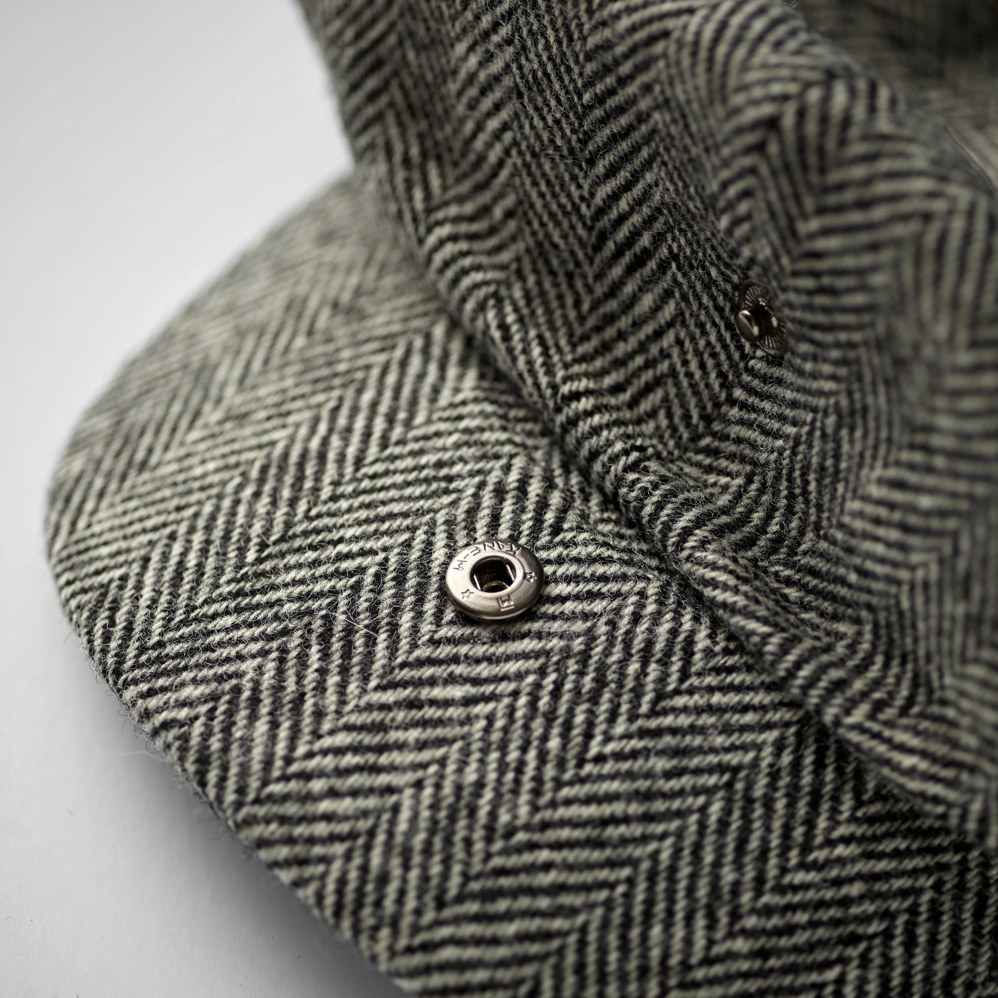 Fox Tweed Black and White Herringbone 30's 8 panel Cap