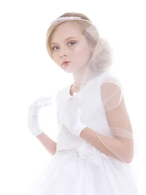 Girls White Rhinestone Crystals Tiara Communion Flower Girl Veil