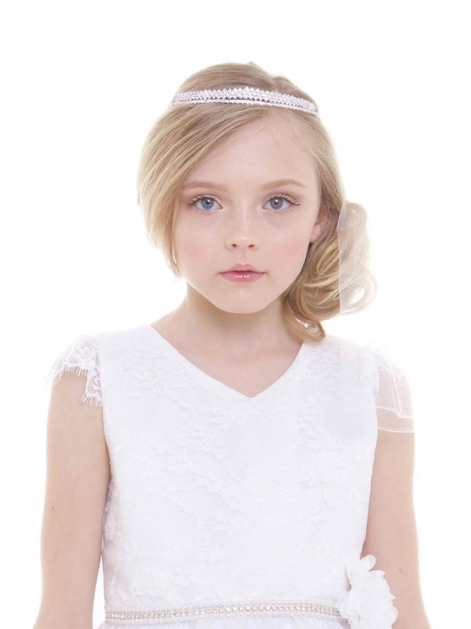 Girls White Rhinestone Crystals Tiara Communion Flower Girl Veil