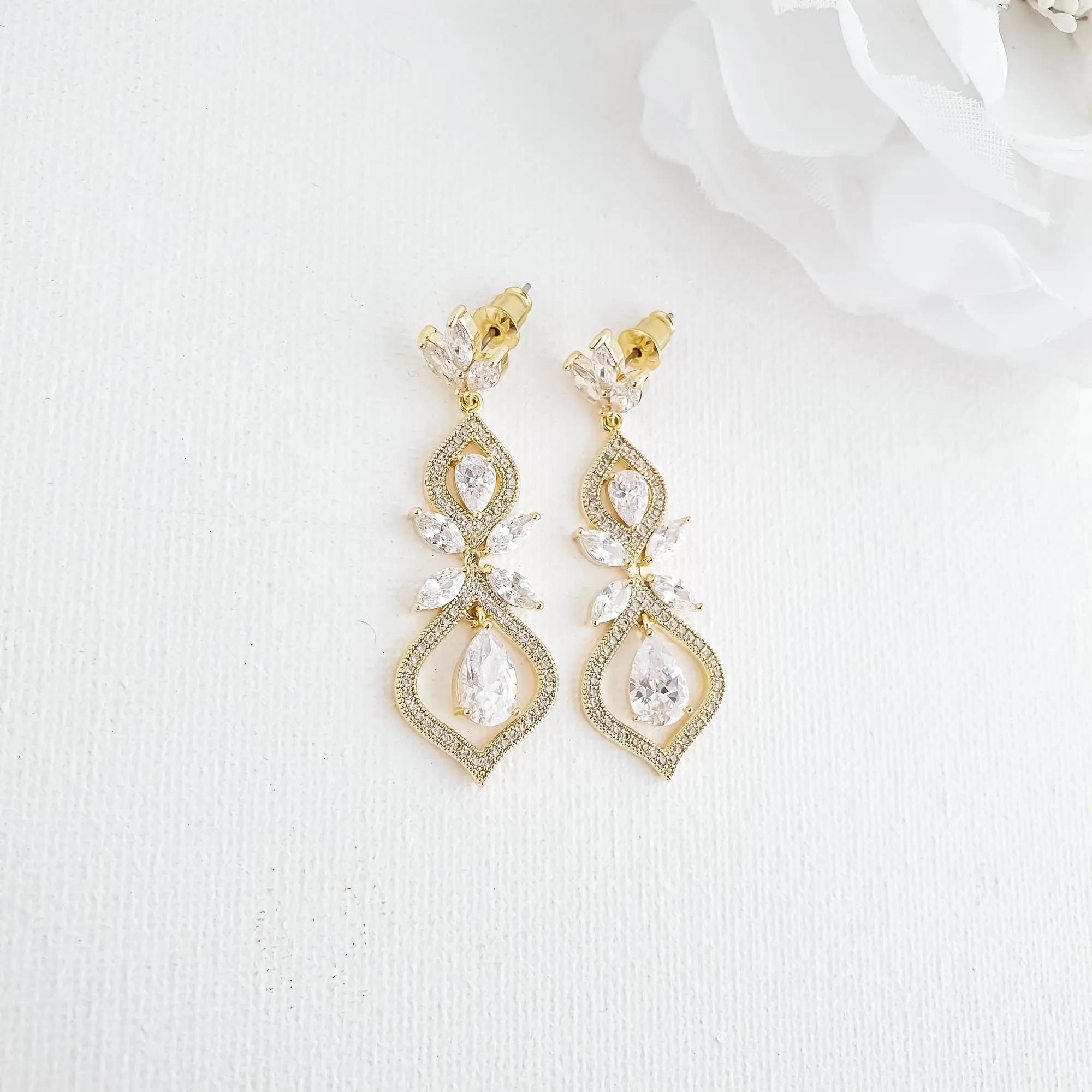 Gold Back Necklace and Earrings Bridal Jewelry Set-Meghan