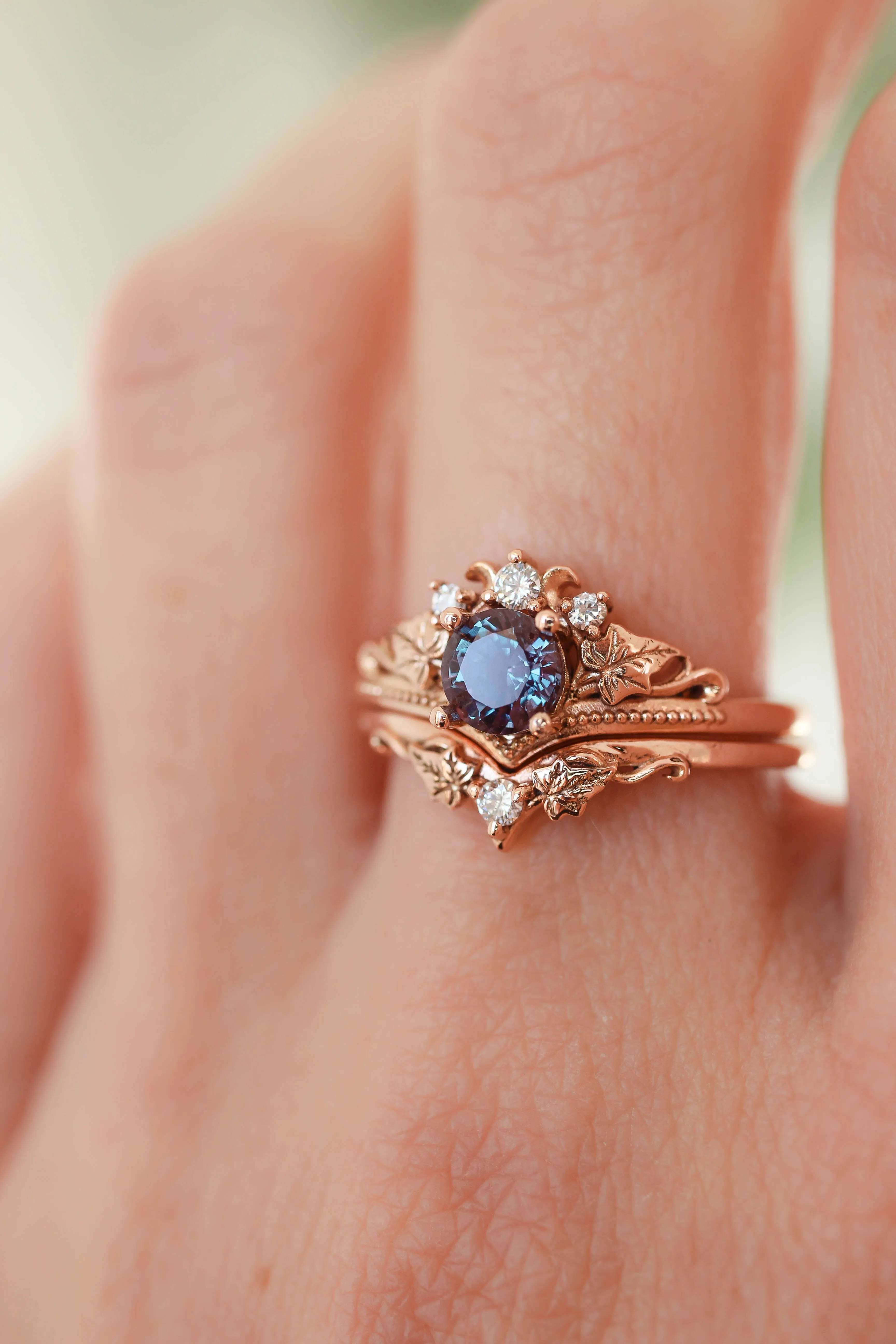 LAYAWAY 3 months: Bridal ring set with alexandrite and diamonds / Ariadne