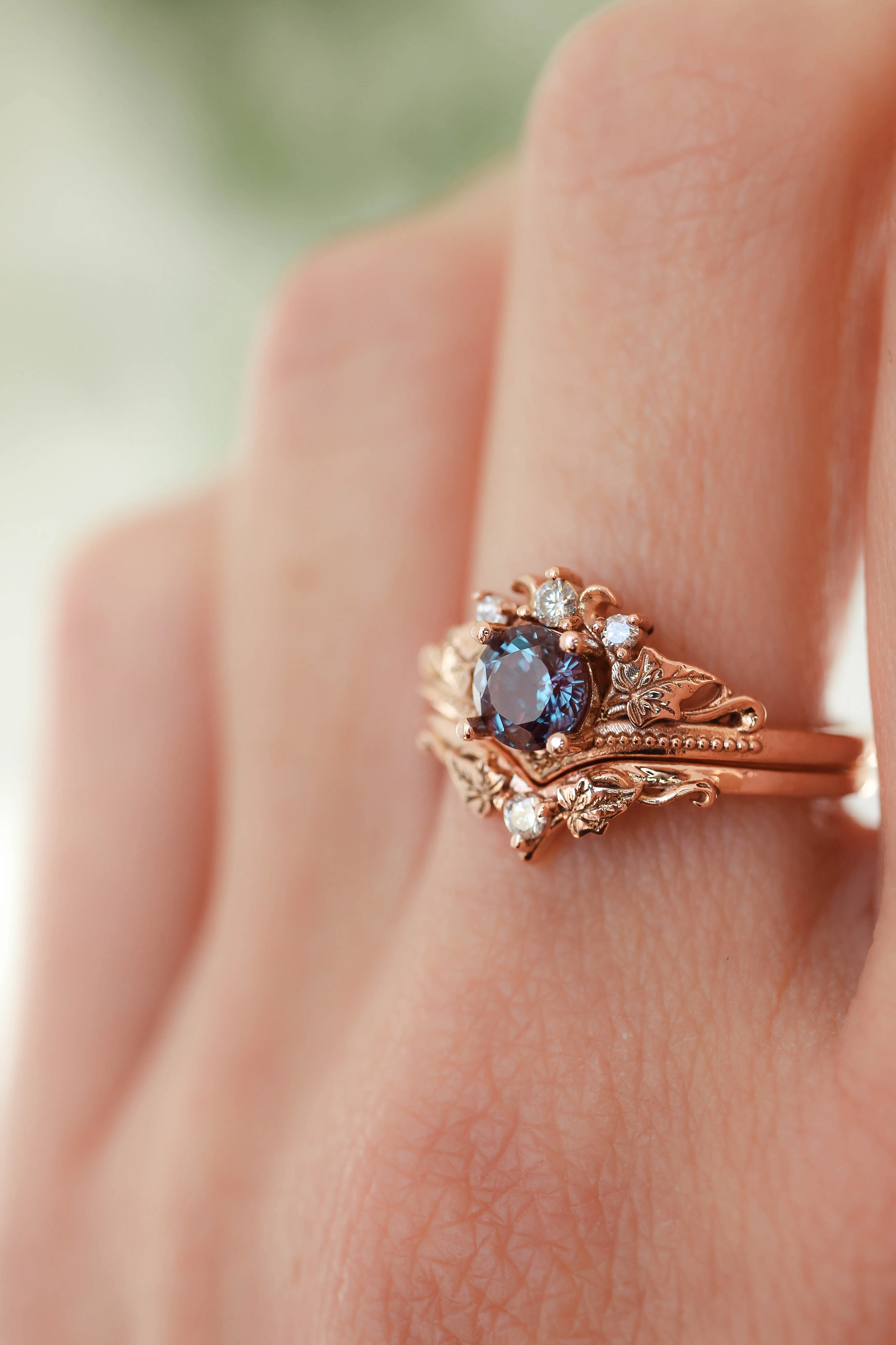 LAYAWAY 3 months: Bridal ring set with alexandrite and diamonds / Ariadne