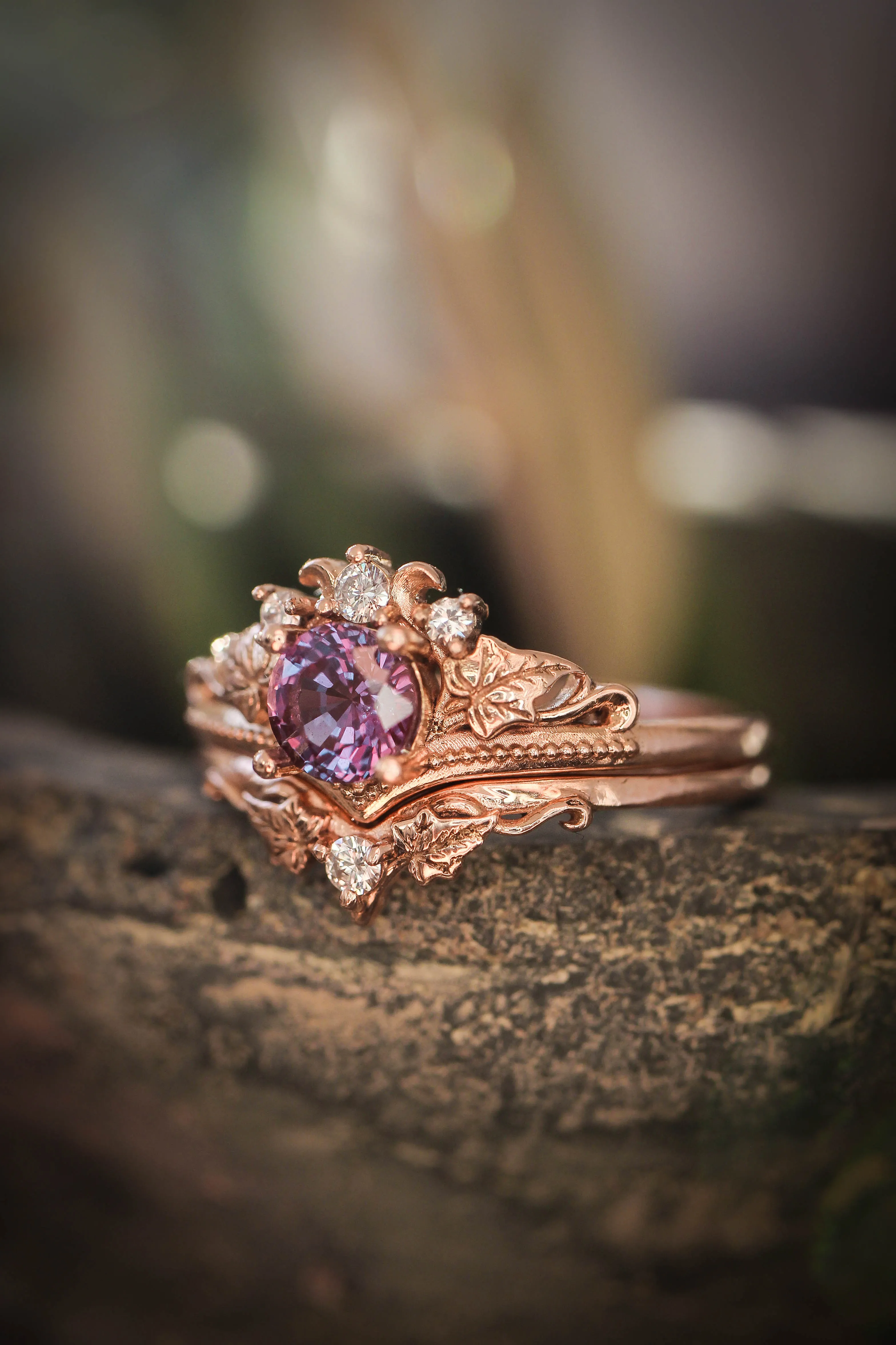 LAYAWAY 3 months: Bridal ring set with alexandrite and diamonds / Ariadne