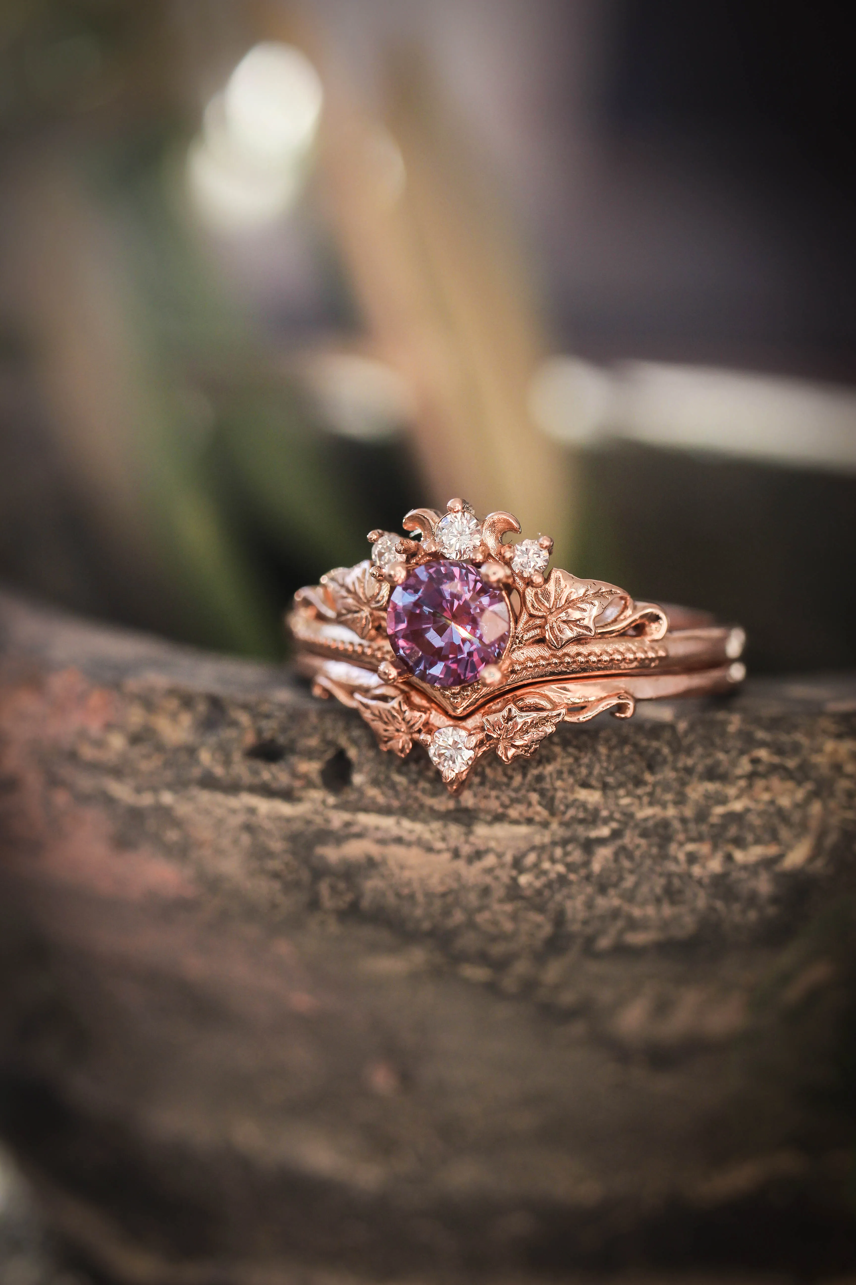 LAYAWAY 3 months: Bridal ring set with alexandrite and diamonds / Ariadne