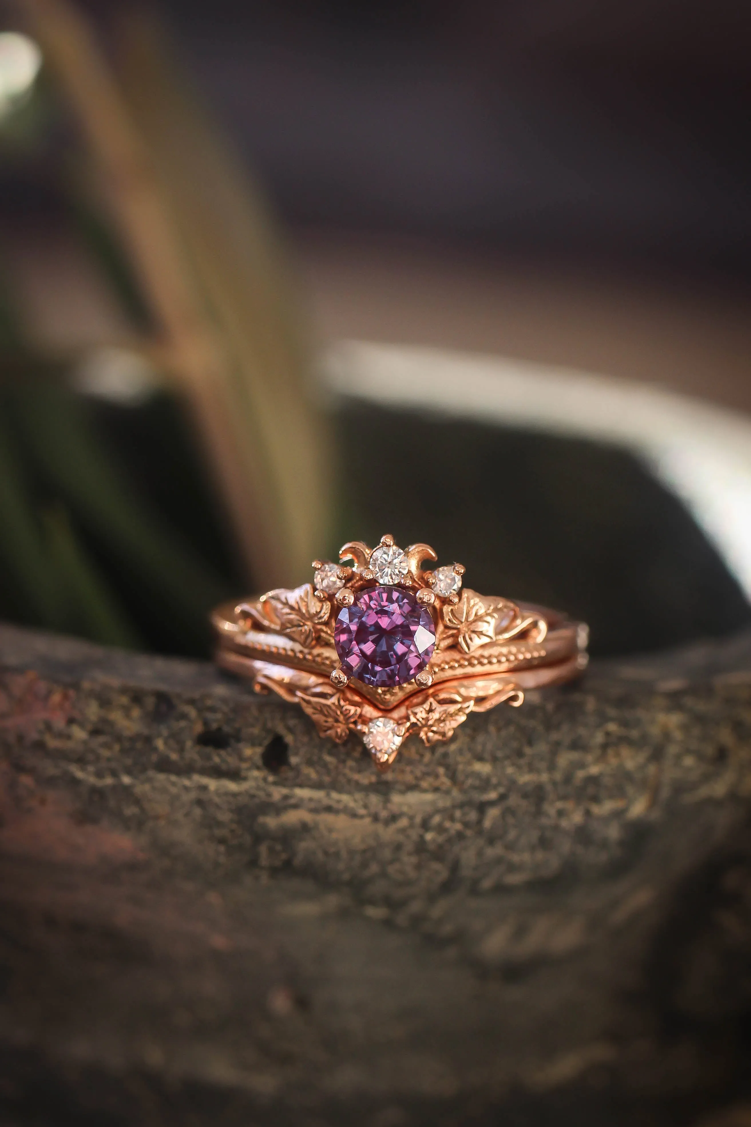 LAYAWAY 3 months: Bridal ring set with alexandrite and diamonds / Ariadne