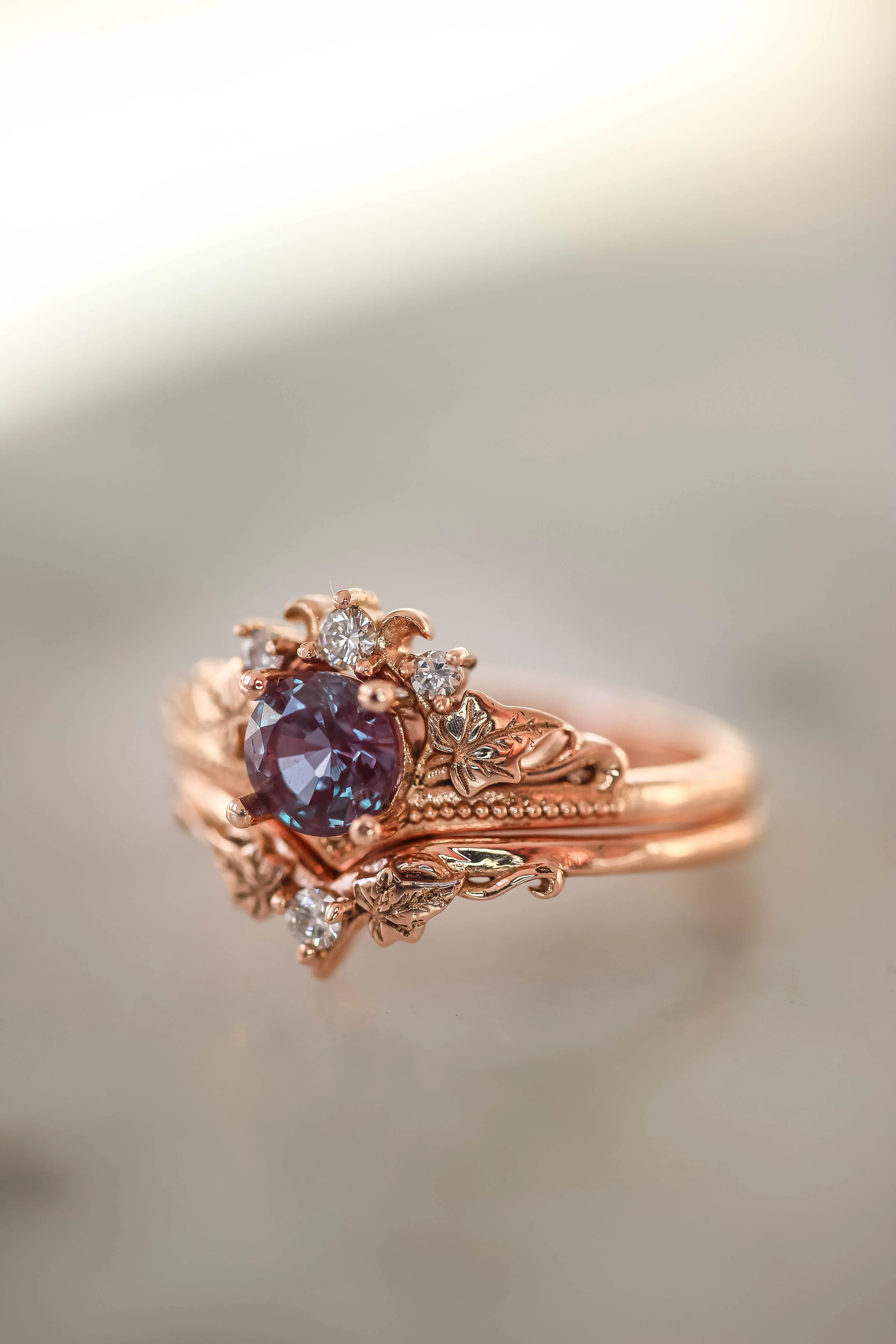 LAYAWAY 3 months: Bridal ring set with alexandrite and diamonds / Ariadne