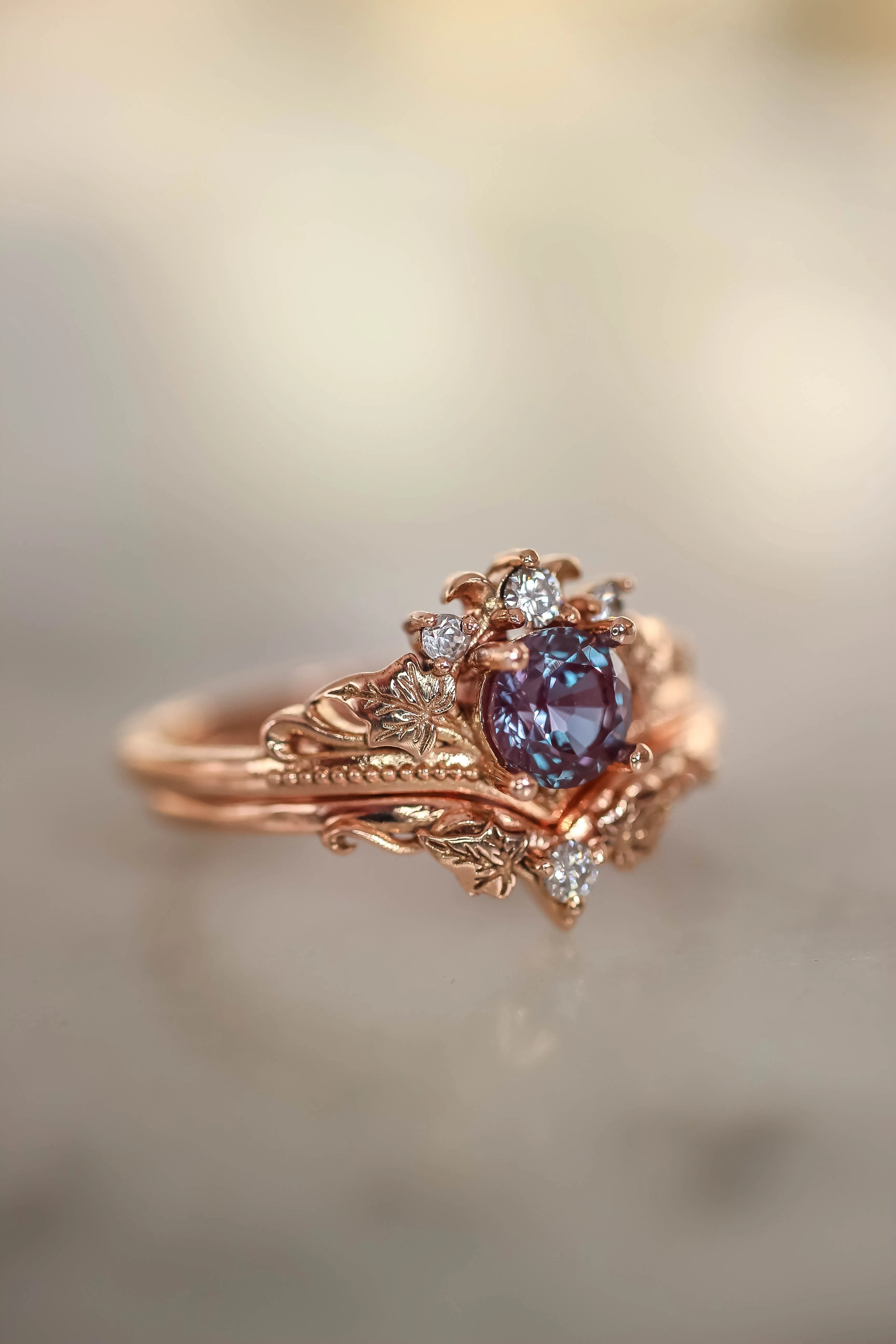 LAYAWAY 3 months: Bridal ring set with alexandrite and diamonds / Ariadne
