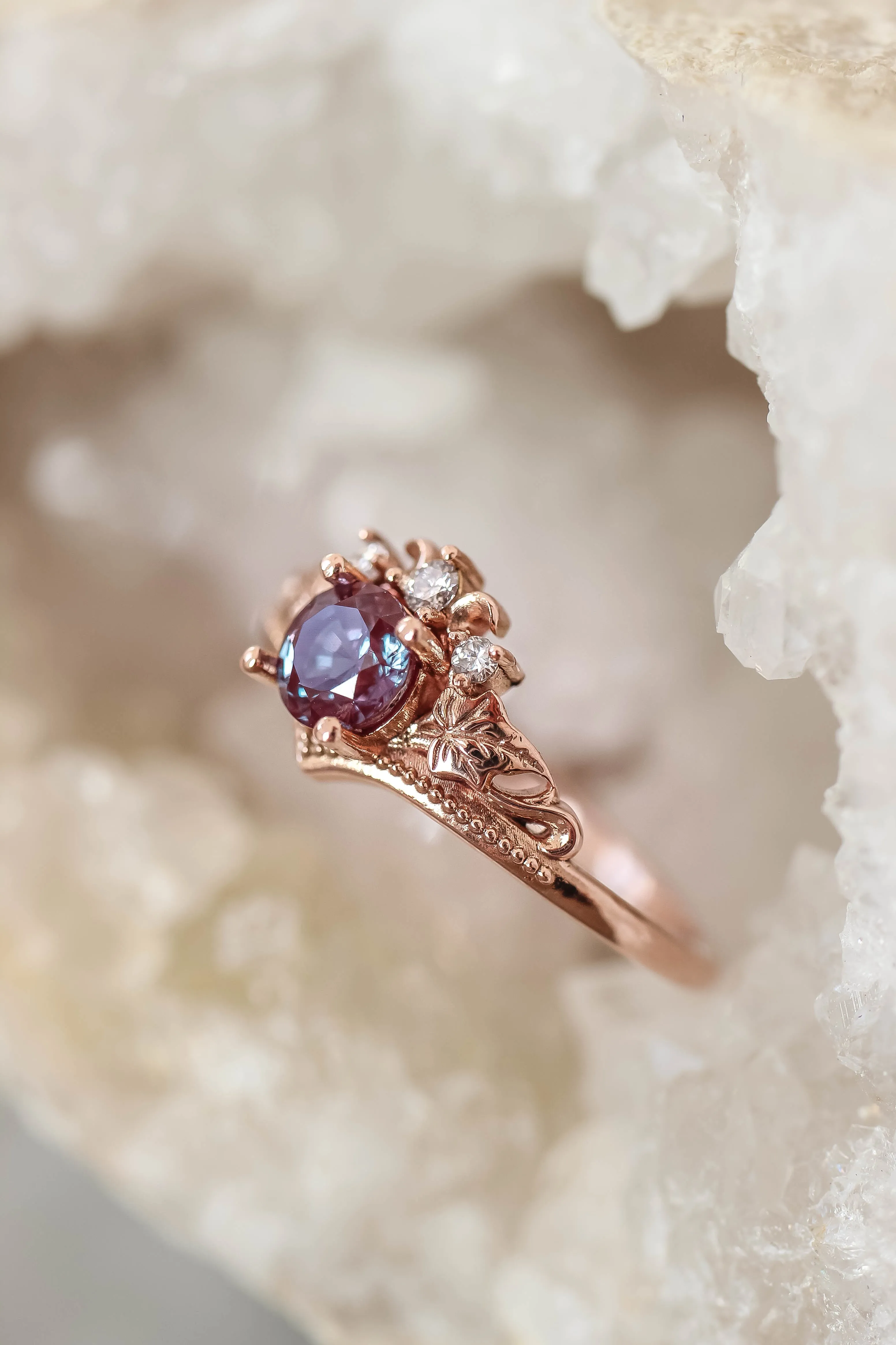LAYAWAY 3 months: Bridal ring set with alexandrite and diamonds / Ariadne