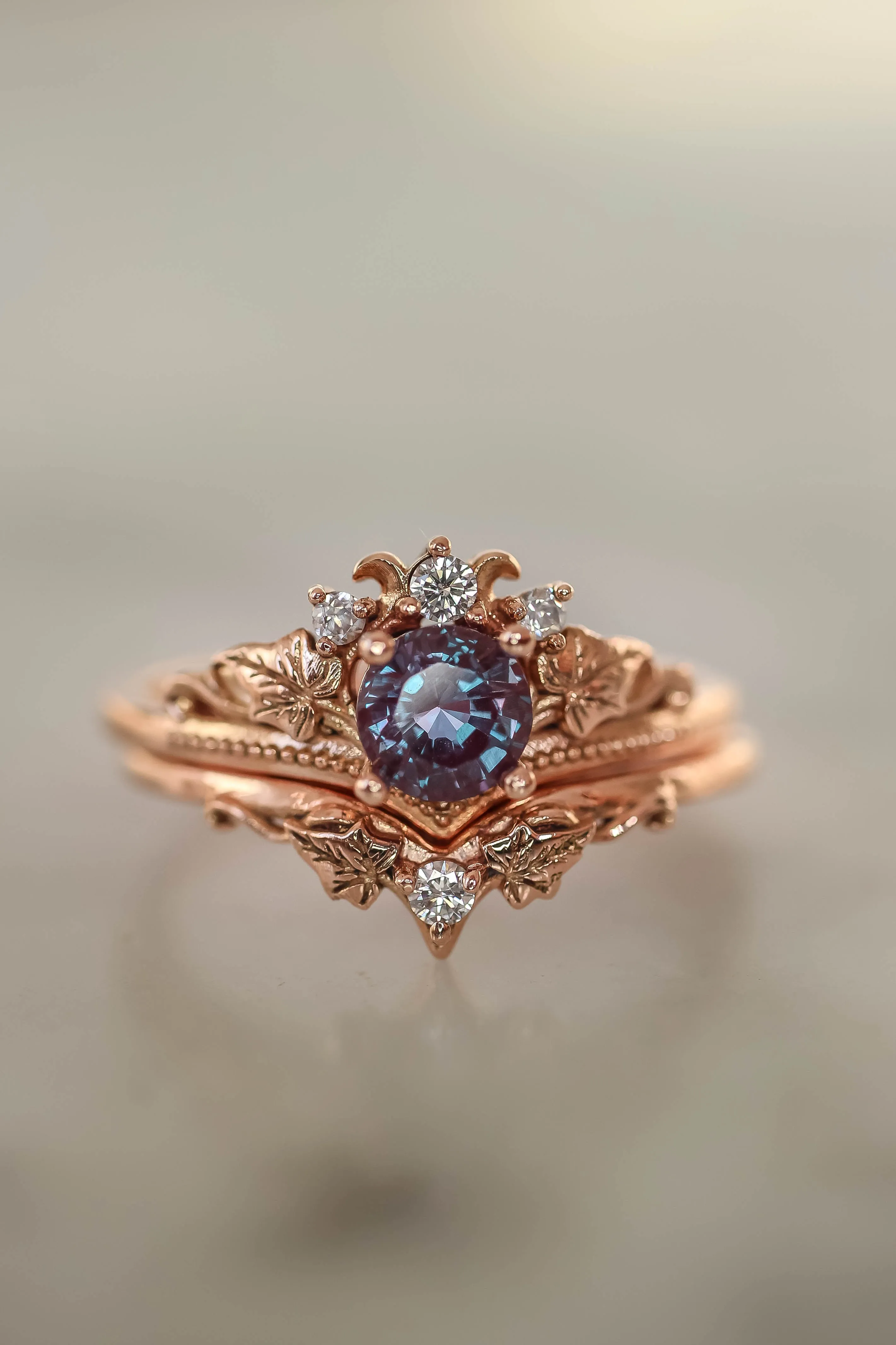 LAYAWAY 3 months: Bridal ring set with alexandrite and diamonds / Ariadne