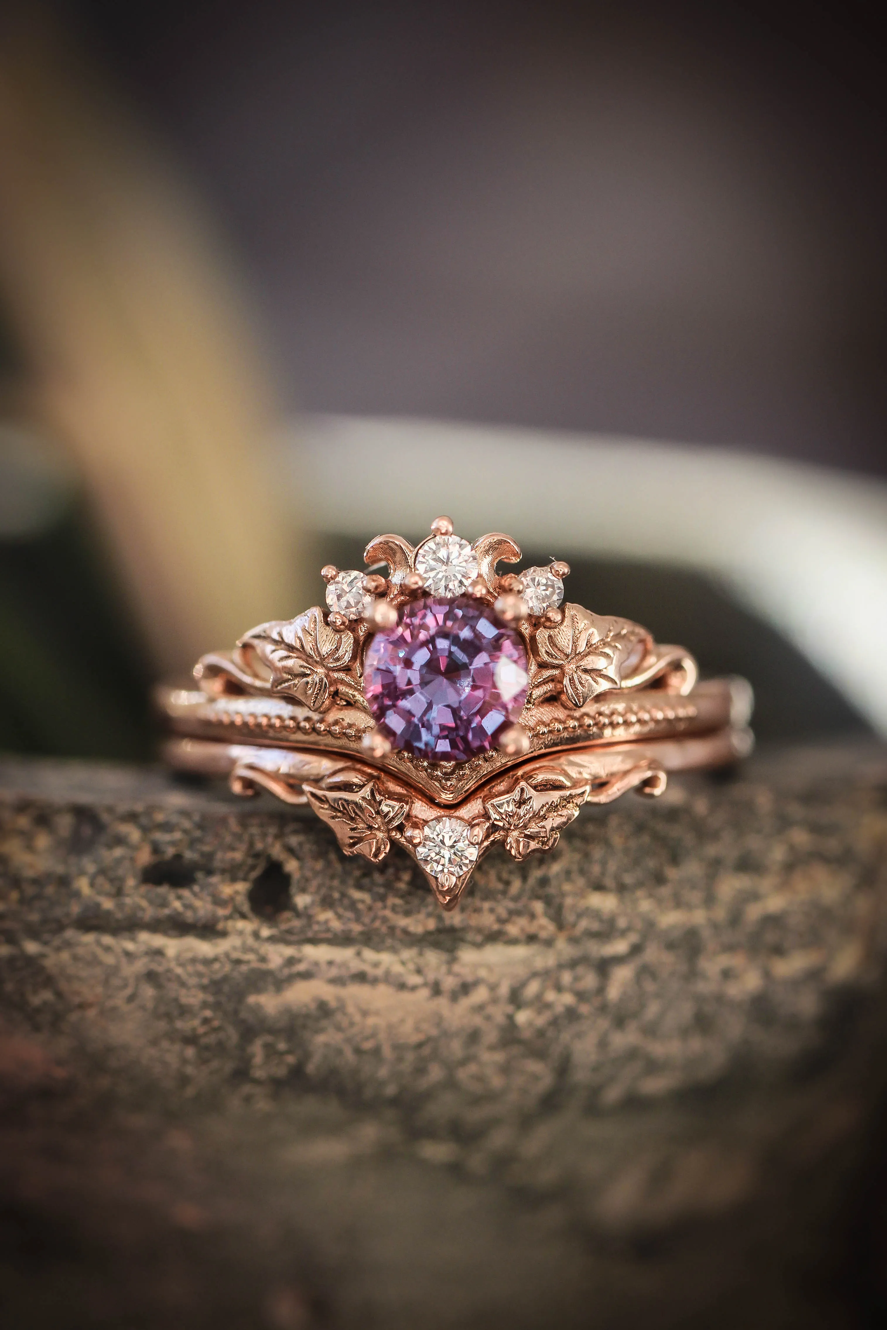 LAYAWAY 3 months: Bridal ring set with alexandrite and diamonds / Ariadne