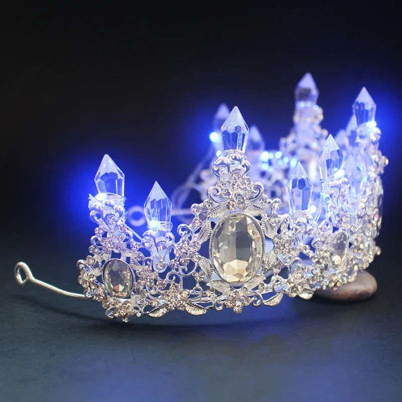 LED Tiara Women Crystal Floral Headband Headdress Rhinestone Light Crowns Party Hair Accessories