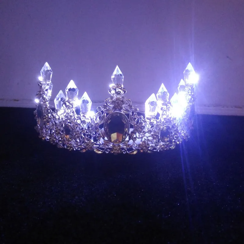 LED Tiara Women Crystal Floral Headband Headdress Rhinestone Light Crowns Party Hair Accessories