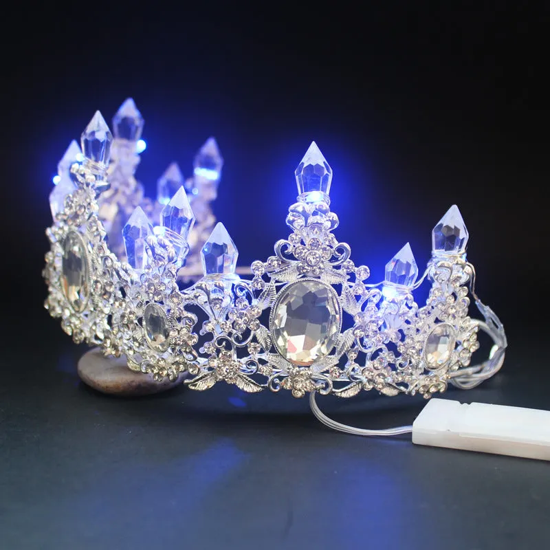 LED Tiara Women Crystal Floral Headband Headdress Rhinestone Light Crowns Party Hair Accessories