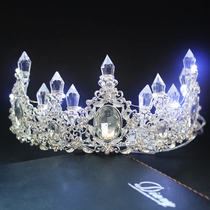 LED Tiara Women Crystal Floral Headband Headdress Rhinestone Light Crowns Party Hair Accessories