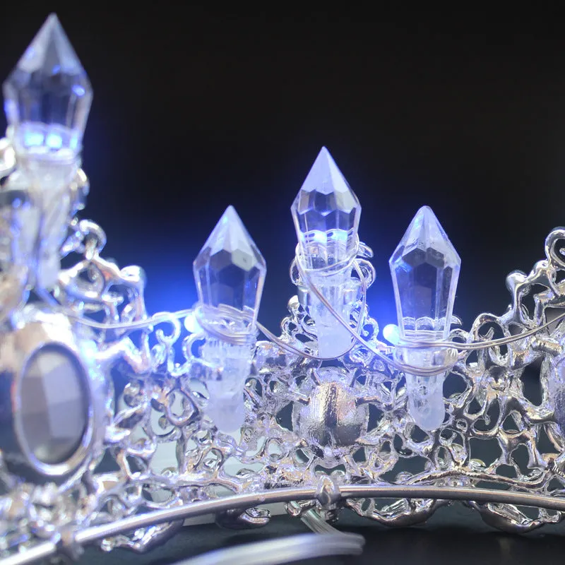 LED Tiara Women Crystal Floral Headband Headdress Rhinestone Light Crowns Party Hair Accessories