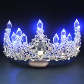 LED Tiara Women Crystal Floral Headband Headdress Rhinestone Light Crowns Party Hair Accessories