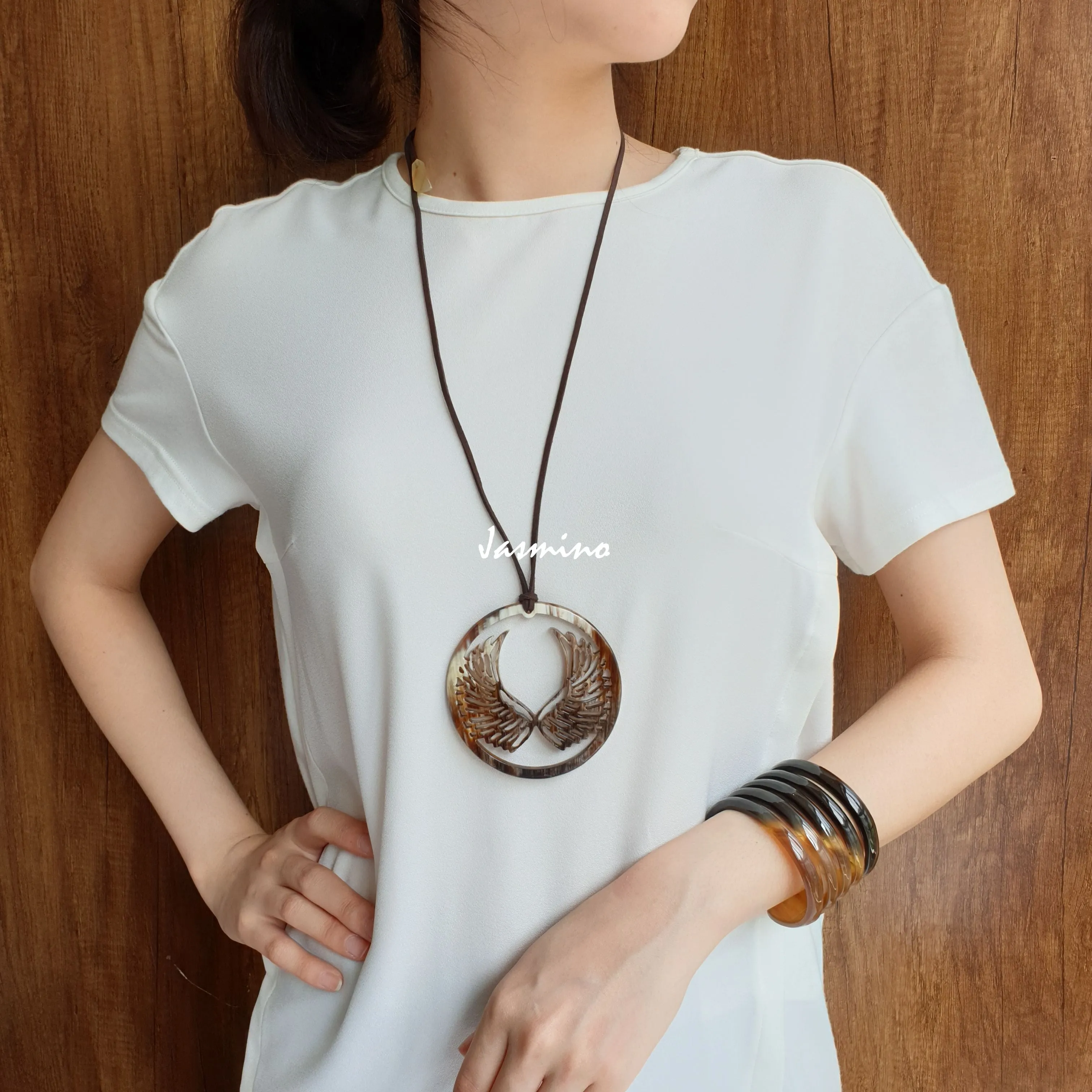 Natural Handmade Buffalo Horn Pendant J18278, Enhanced Value for Women