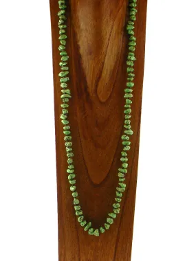 NKS180511-01  40" L APPLE GREEN TQ BIG CHIPS WITH SEED BEADS NECKLACE