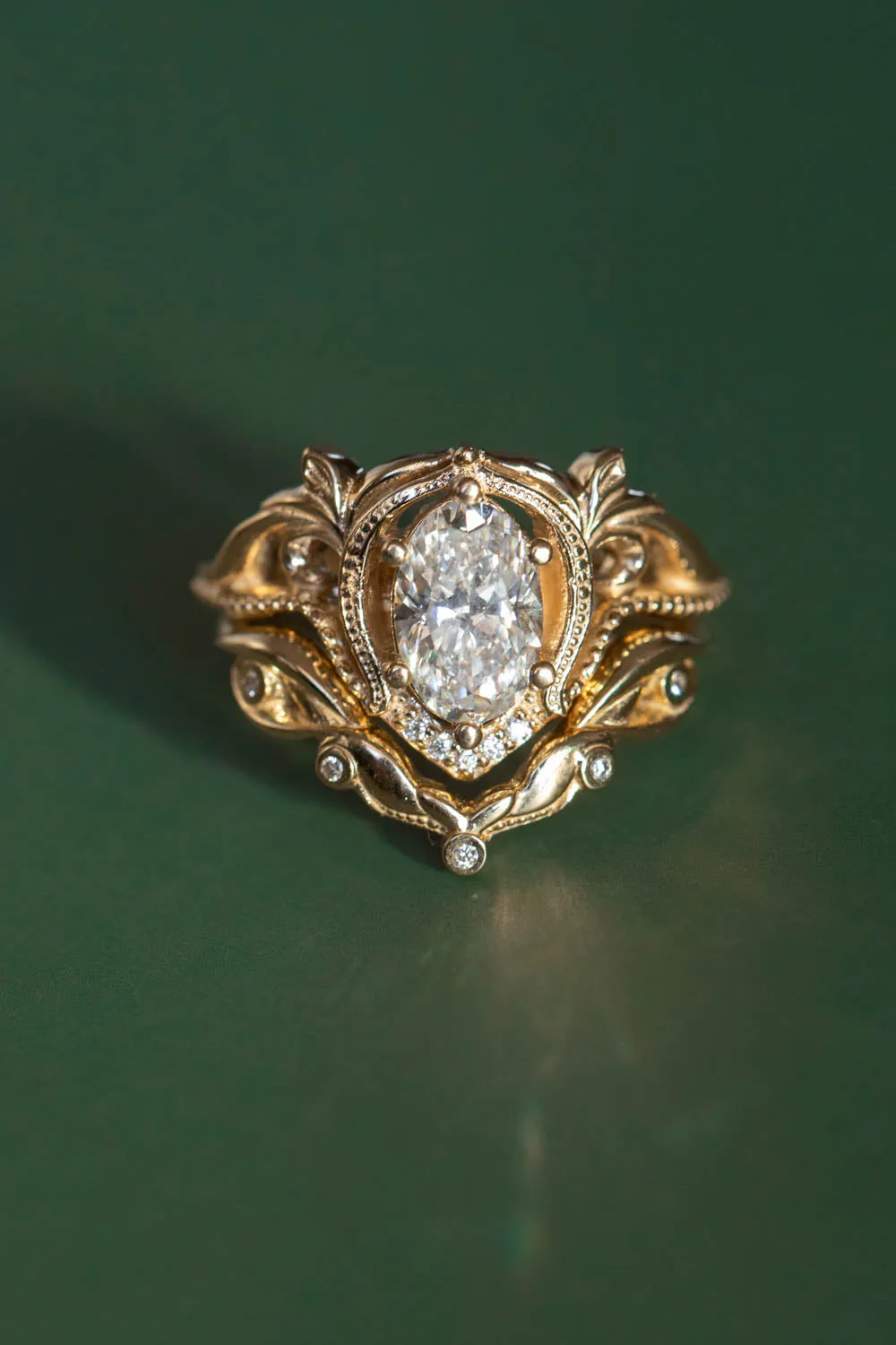 Oval lab grown diamond bridal ring set, fairy engagement and wedding rings / Lida