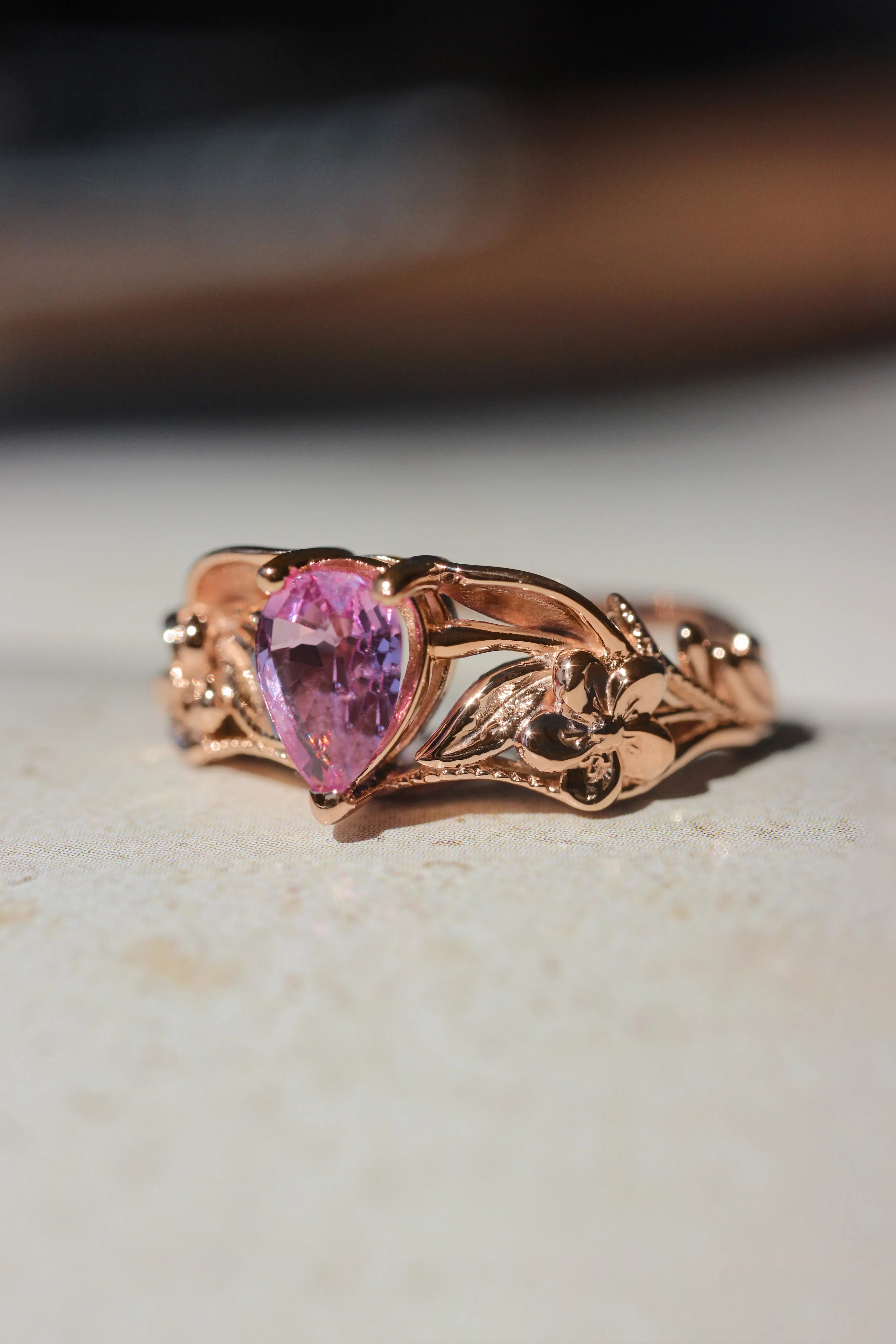 Pink sapphire engagement ring, art nouveau ring / Eloise