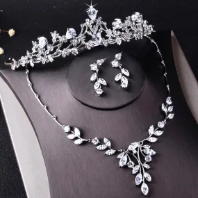 "Annelise" - Cubic Zirconia Bridal 3-Piece Jewelry Set With Tiara