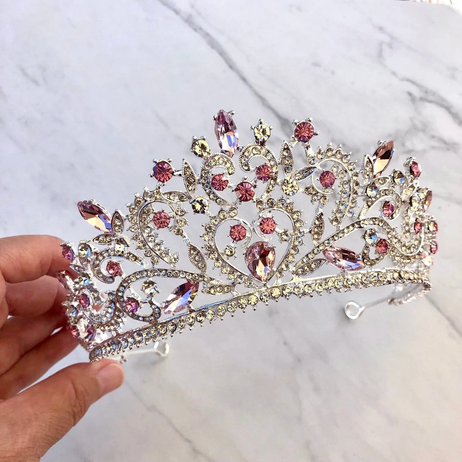 "Coral" - Pink Crystal Bridal Tiara