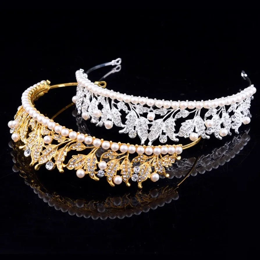 "Cumbria" - Pearl and Cubic Zirconia Bridal Tiara - Available in Silver and Yellow Gold