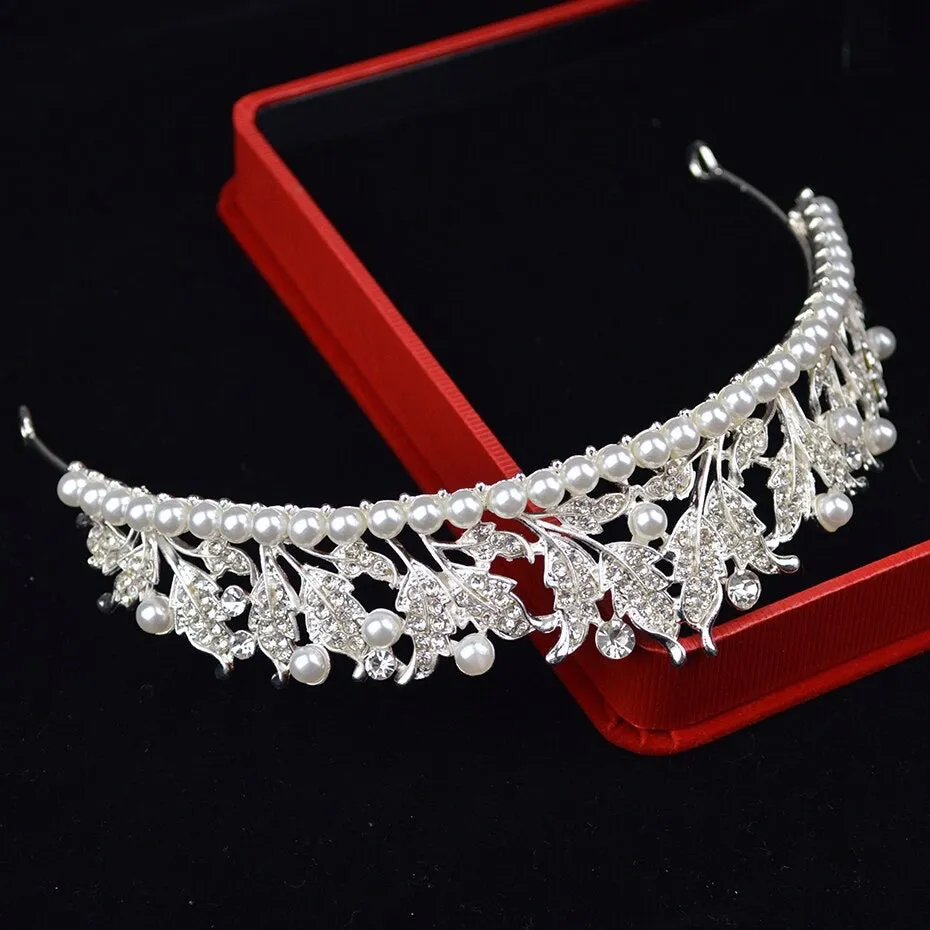 "Cumbria" - Pearl and Cubic Zirconia Bridal Tiara - Available in Silver and Yellow Gold