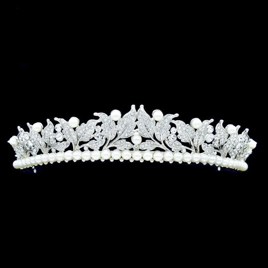 "Cumbria" - Pearl and Cubic Zirconia Bridal Tiara - Available in Silver and Yellow Gold