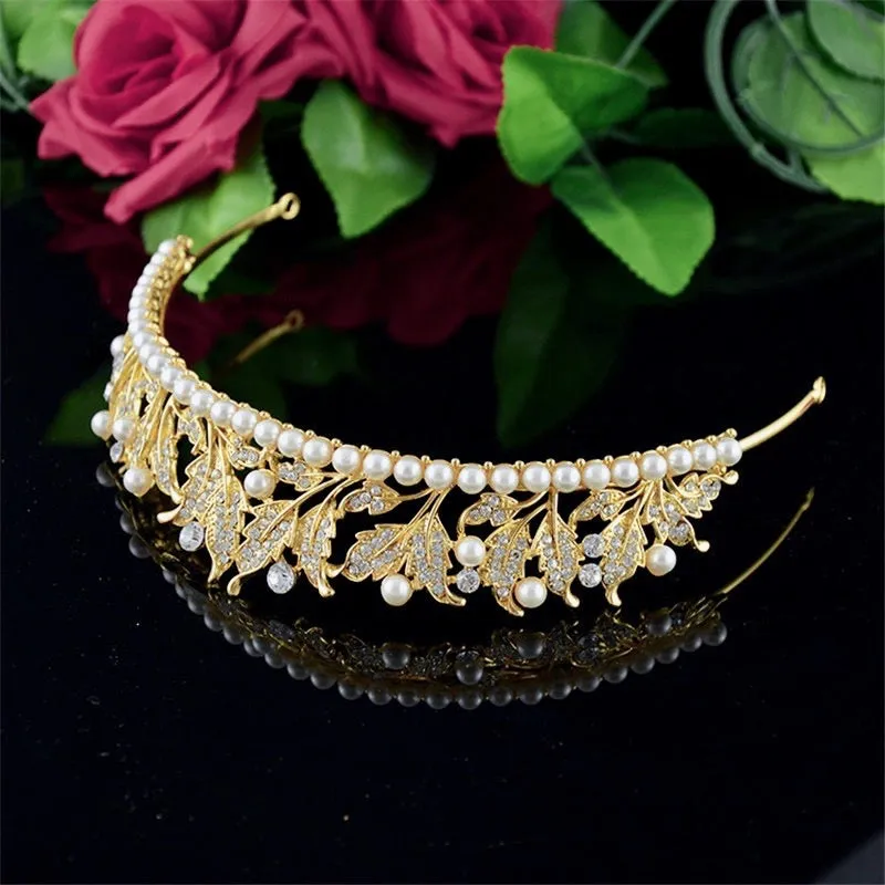 "Cumbria" - Pearl and Cubic Zirconia Bridal Tiara - Available in Silver and Yellow Gold